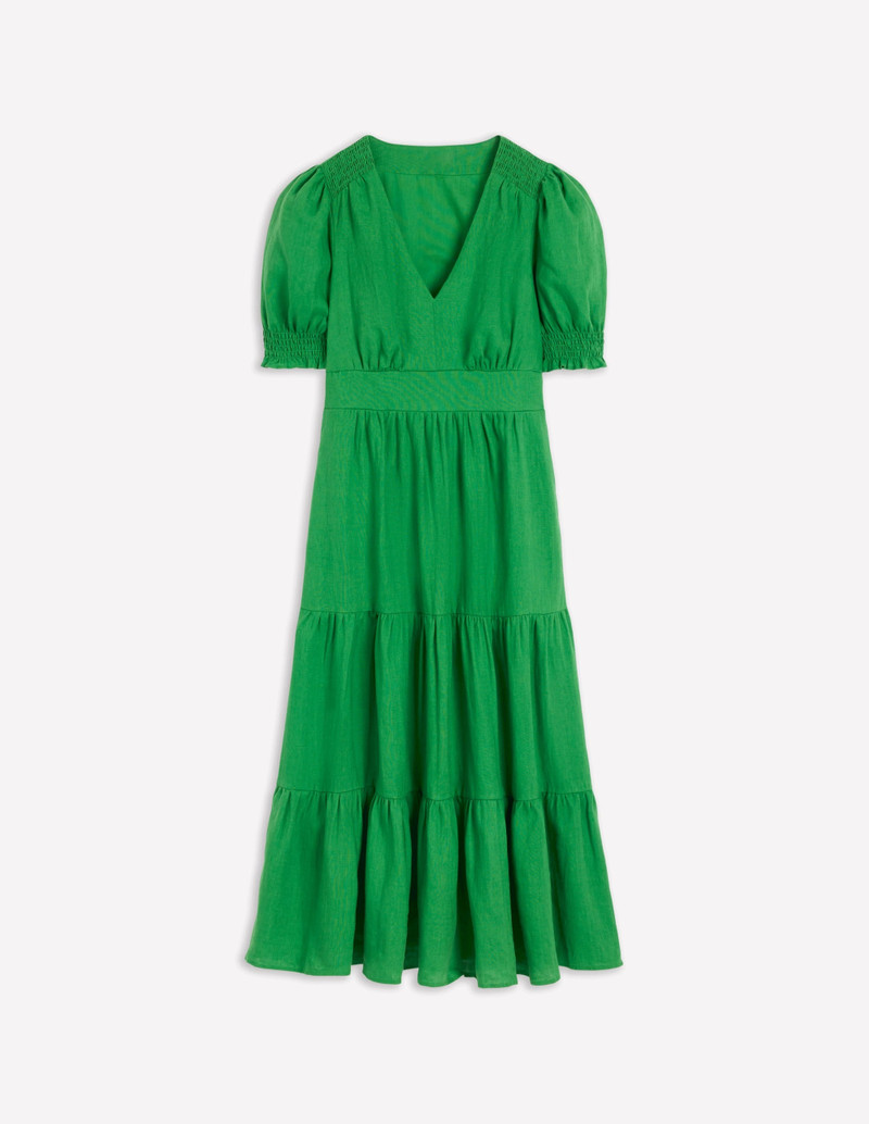 Anna Linen Tiered Midi Dress-Paradise Green 1