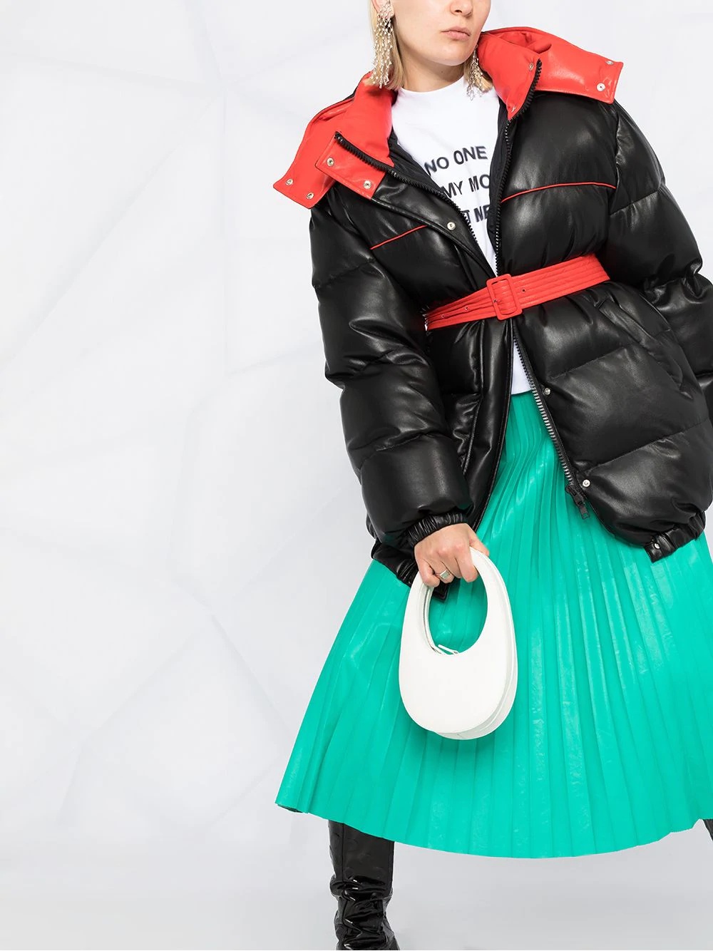 belted-waist hooded puffer jacket - 5