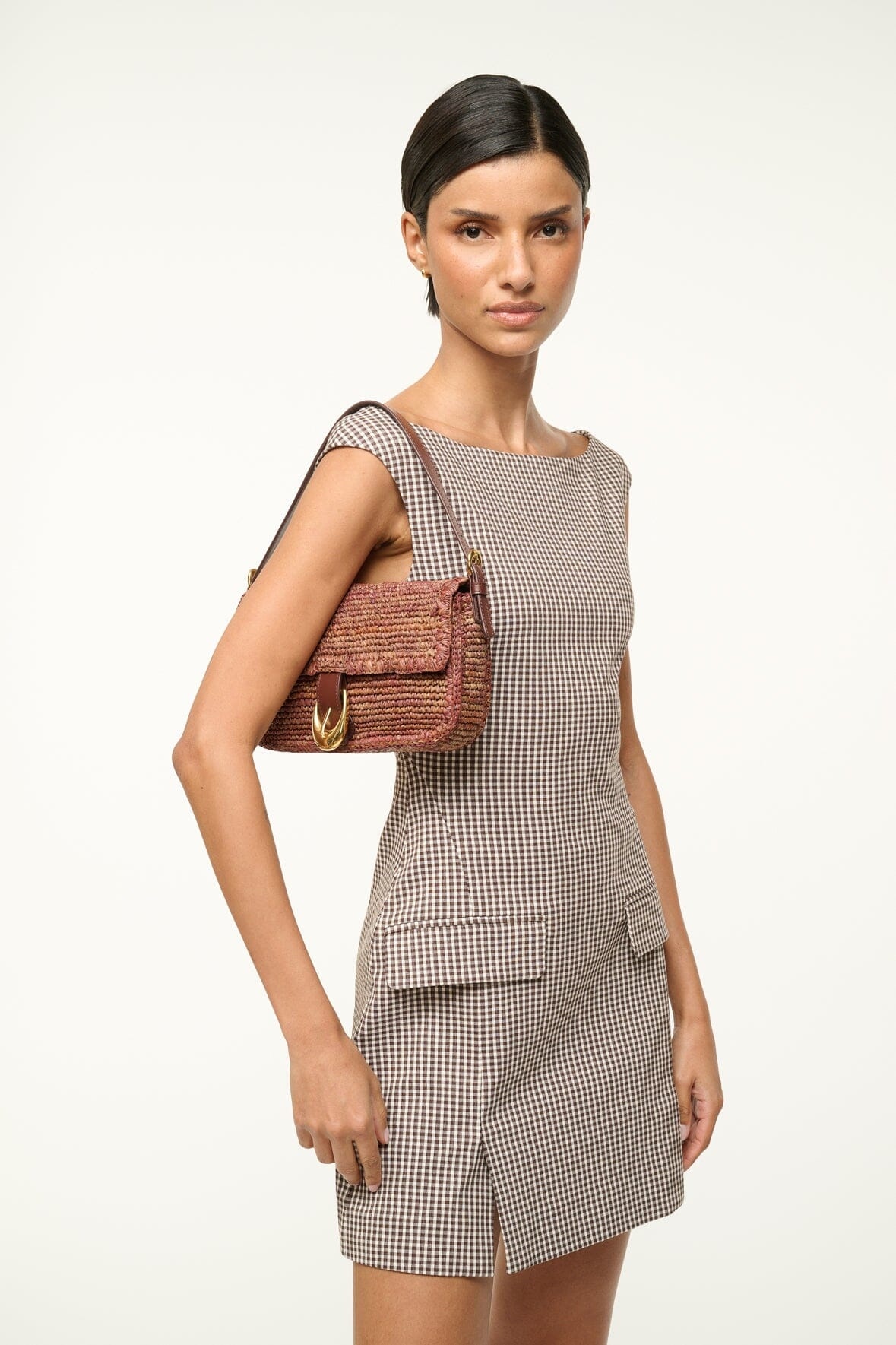 STAUD HARLOW RAFFIA BAG MAHOGANY - 2