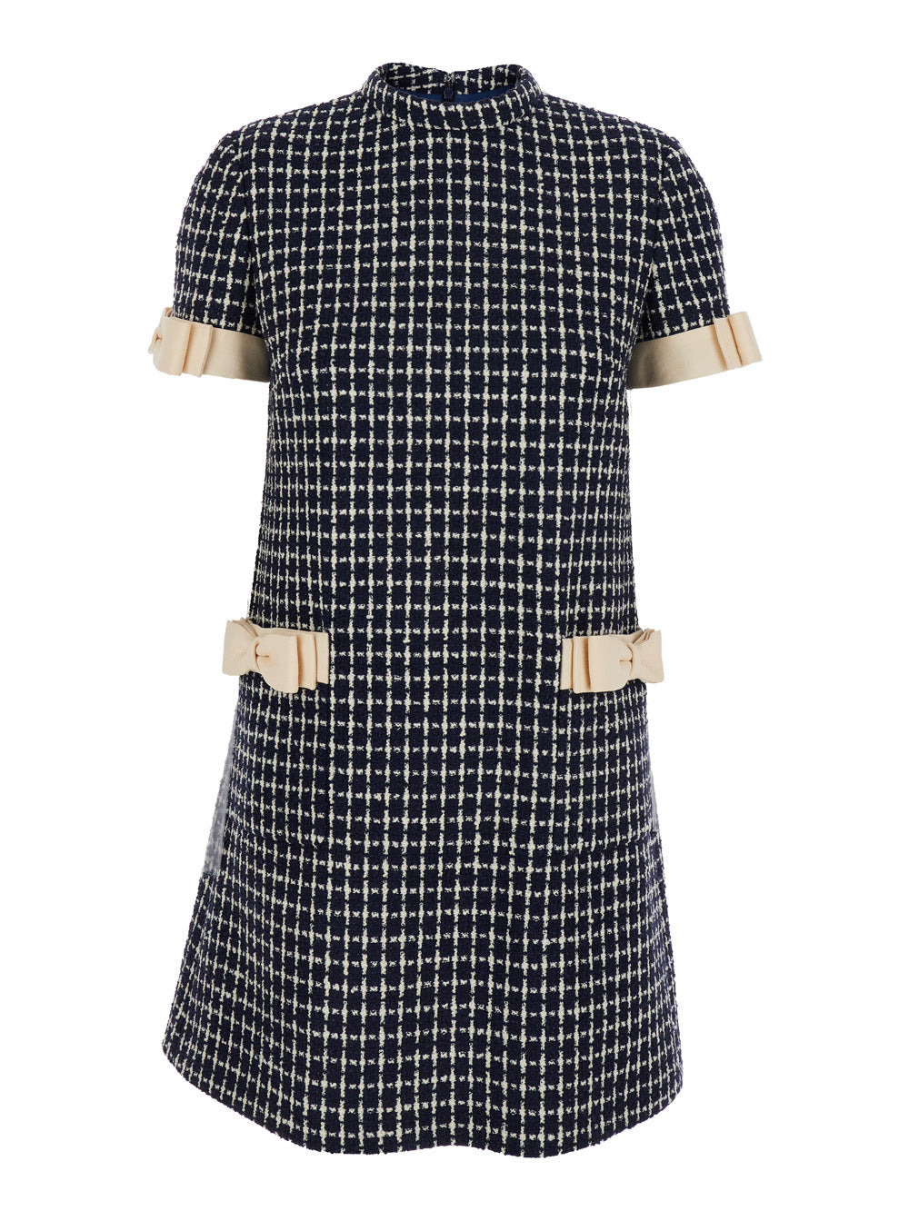 Valentino Women Blue Mini Dress With Bow Details And All-Over Check Motif In Wool Blend Woman - 1