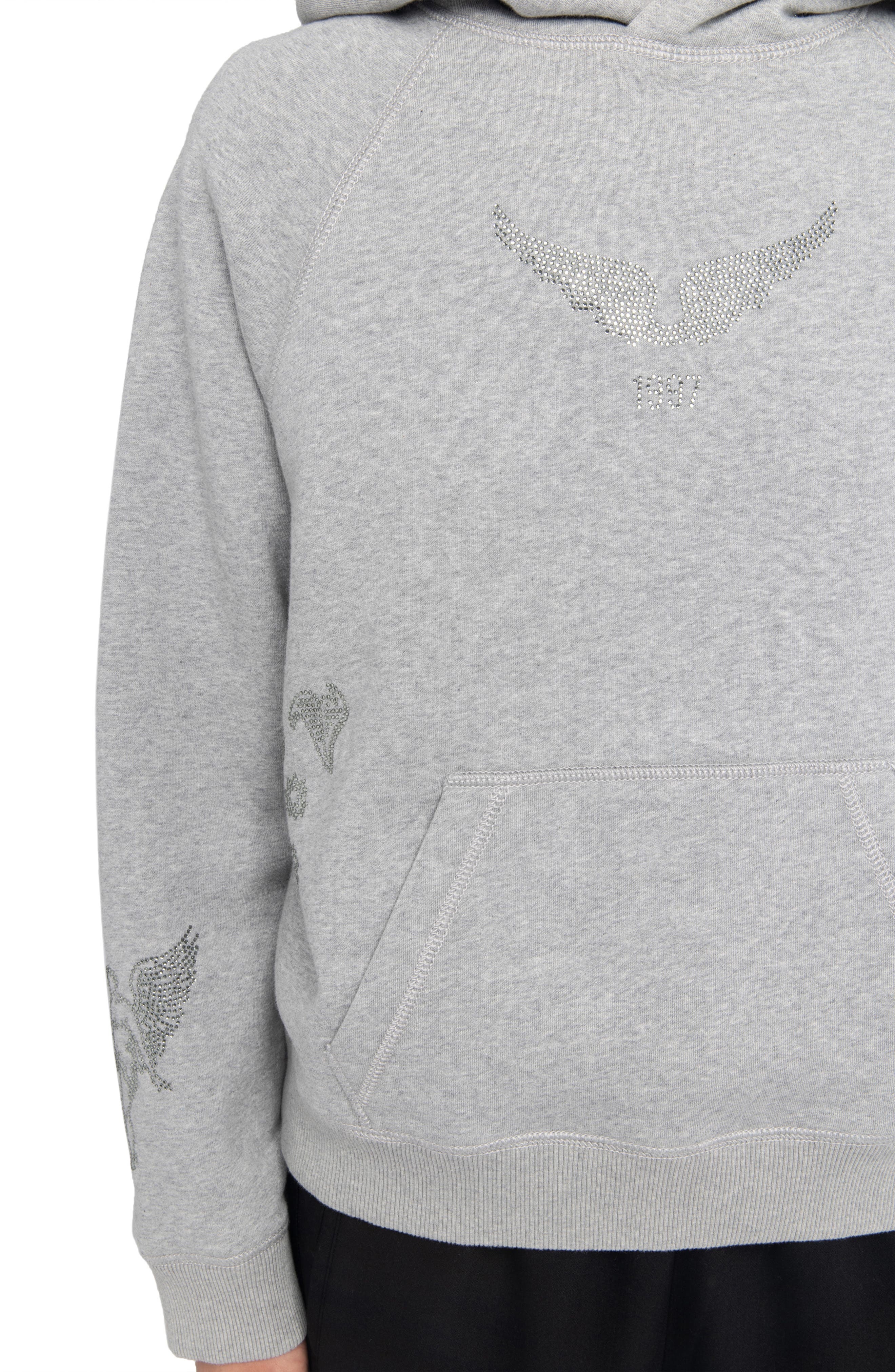 Zadig & Voltaire Georgy Multicusto Strass Cotton Hoodie in Gris Chine at Nordstrom - 4
