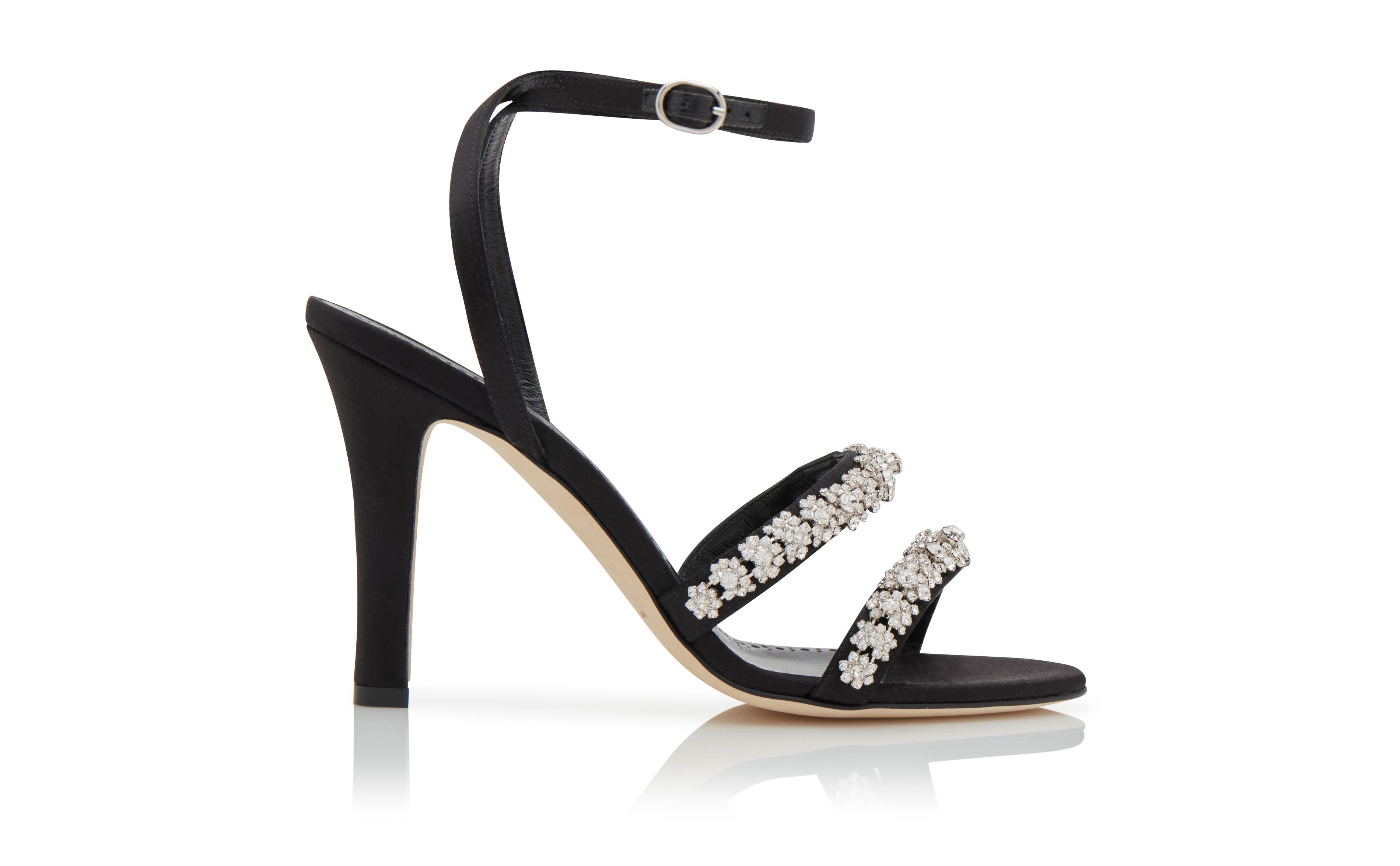 Black Satin Crystal Embellished Sandals - 1