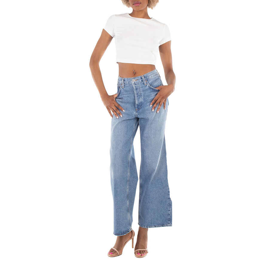 Agolde Ladies White Savannah Cropped Tee - 4