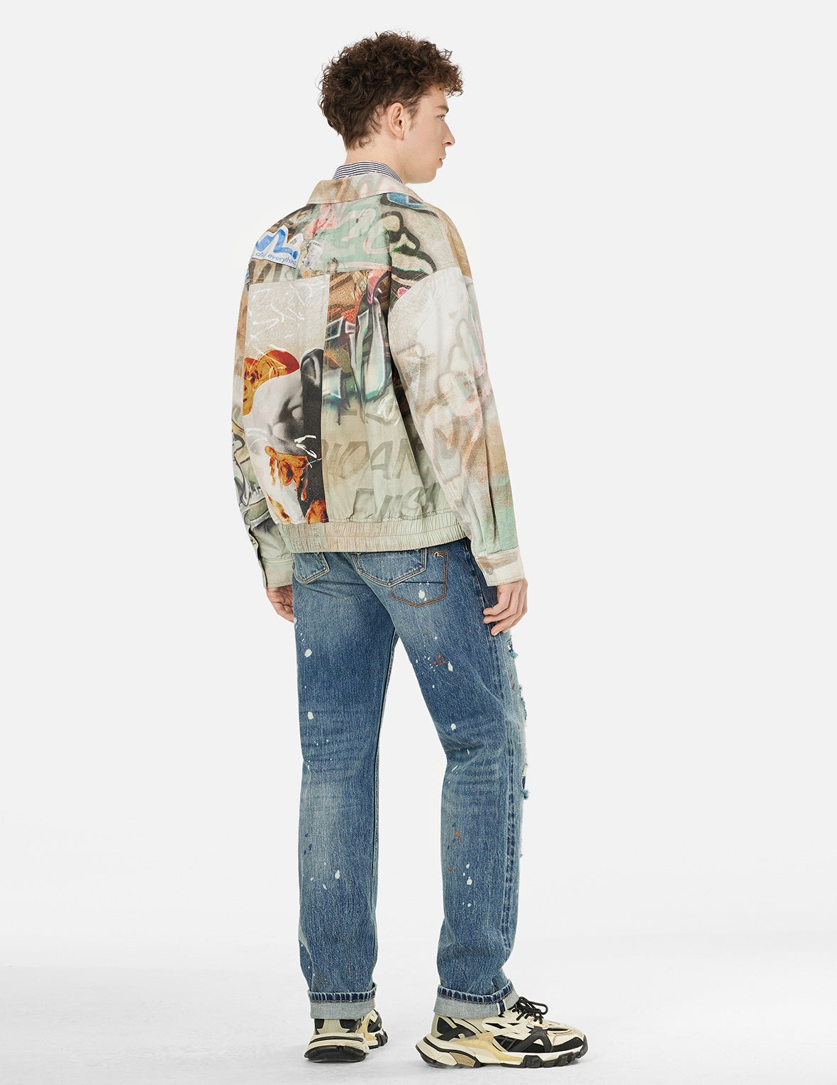 Graffiti Allover Print Boxy Zip Up Jacket - 4