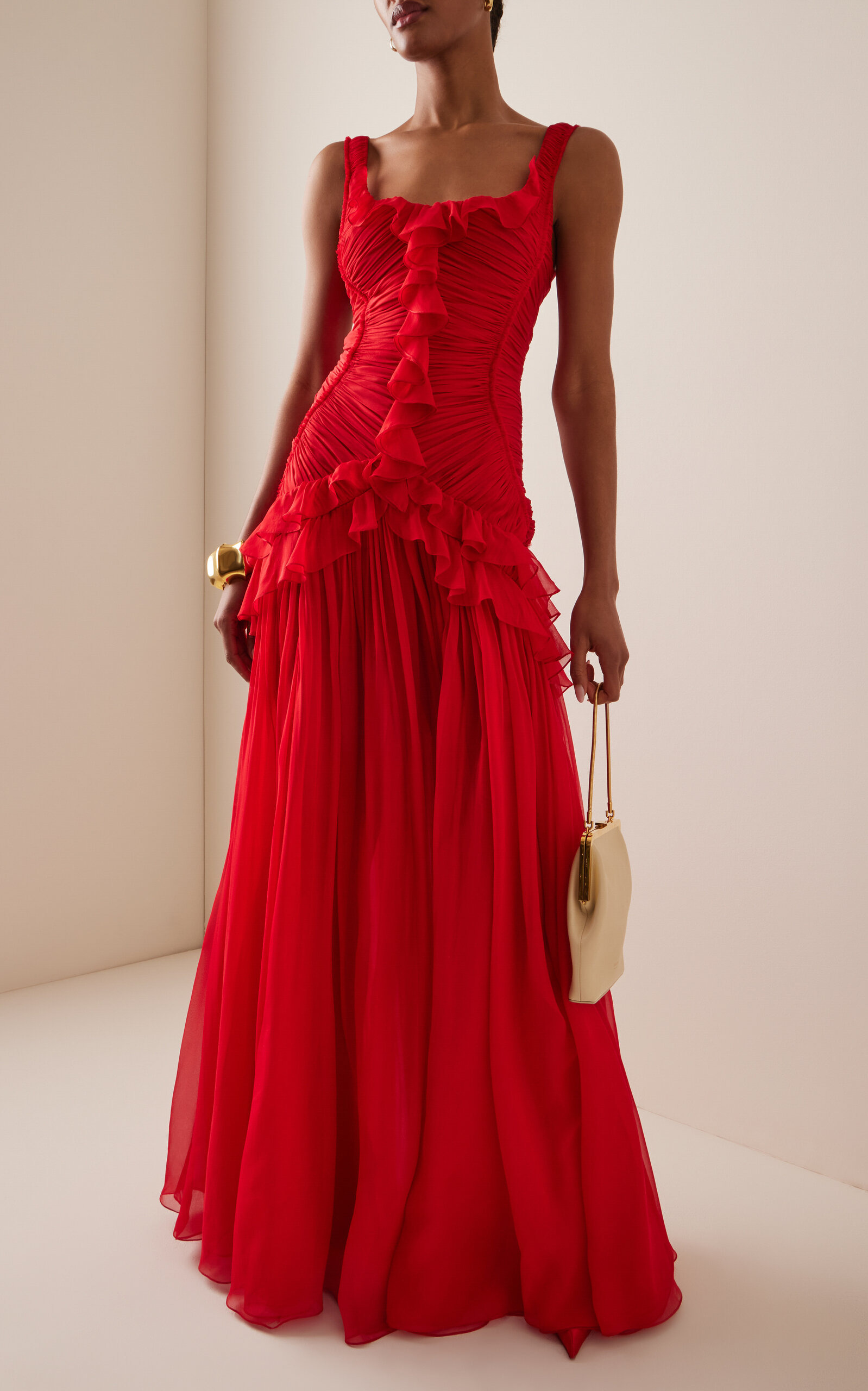 Ruffled Silk Chiffon Gown red - 3