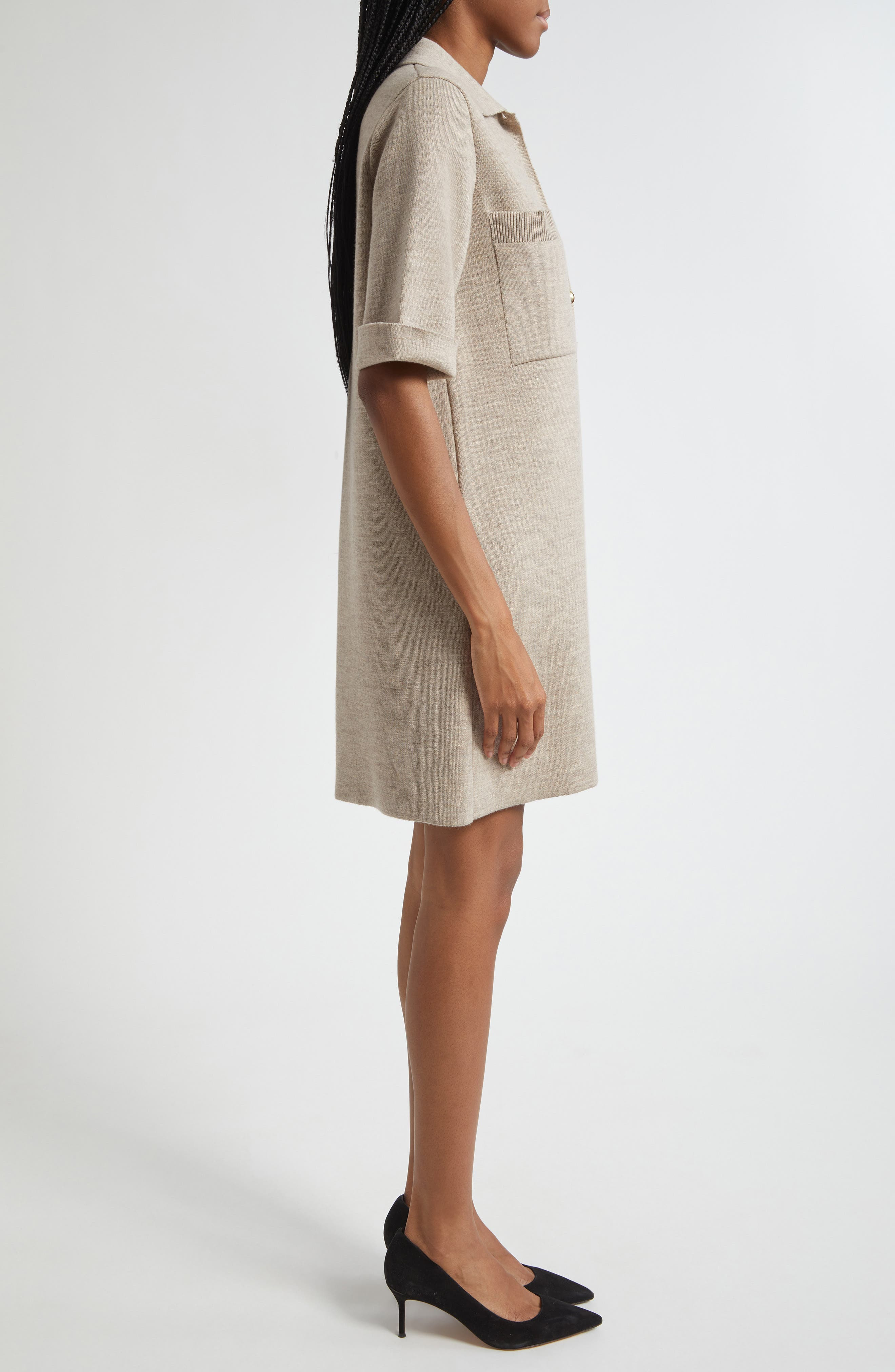 Veronica Beard Madden Merino Wool Half Placket Sweater Dress in Oatmeal Melange at Nordstrom - 3