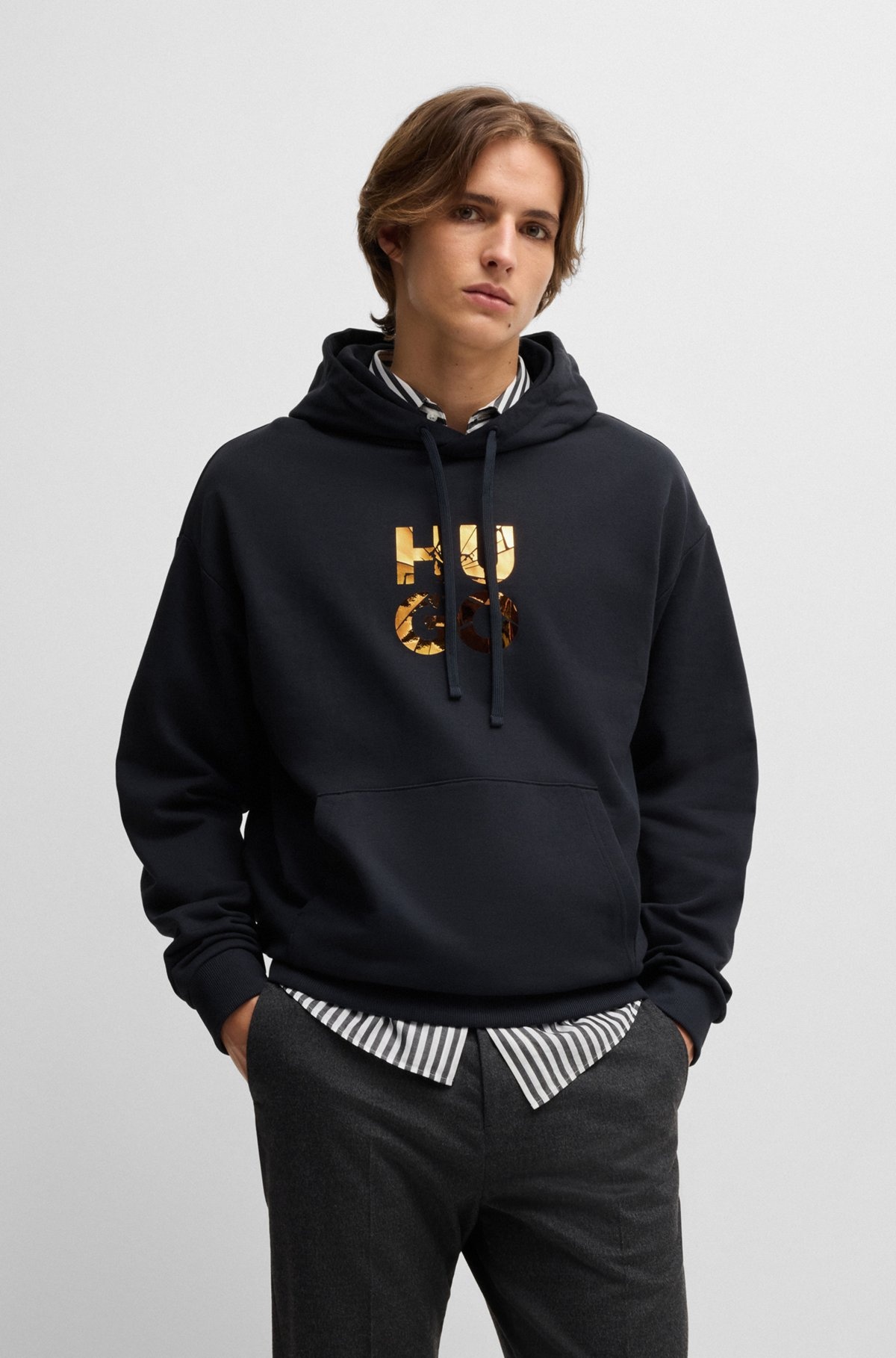 COTTON-TERRY REGULAR-FIT HOODIE WITH STACKED LOGO - 2