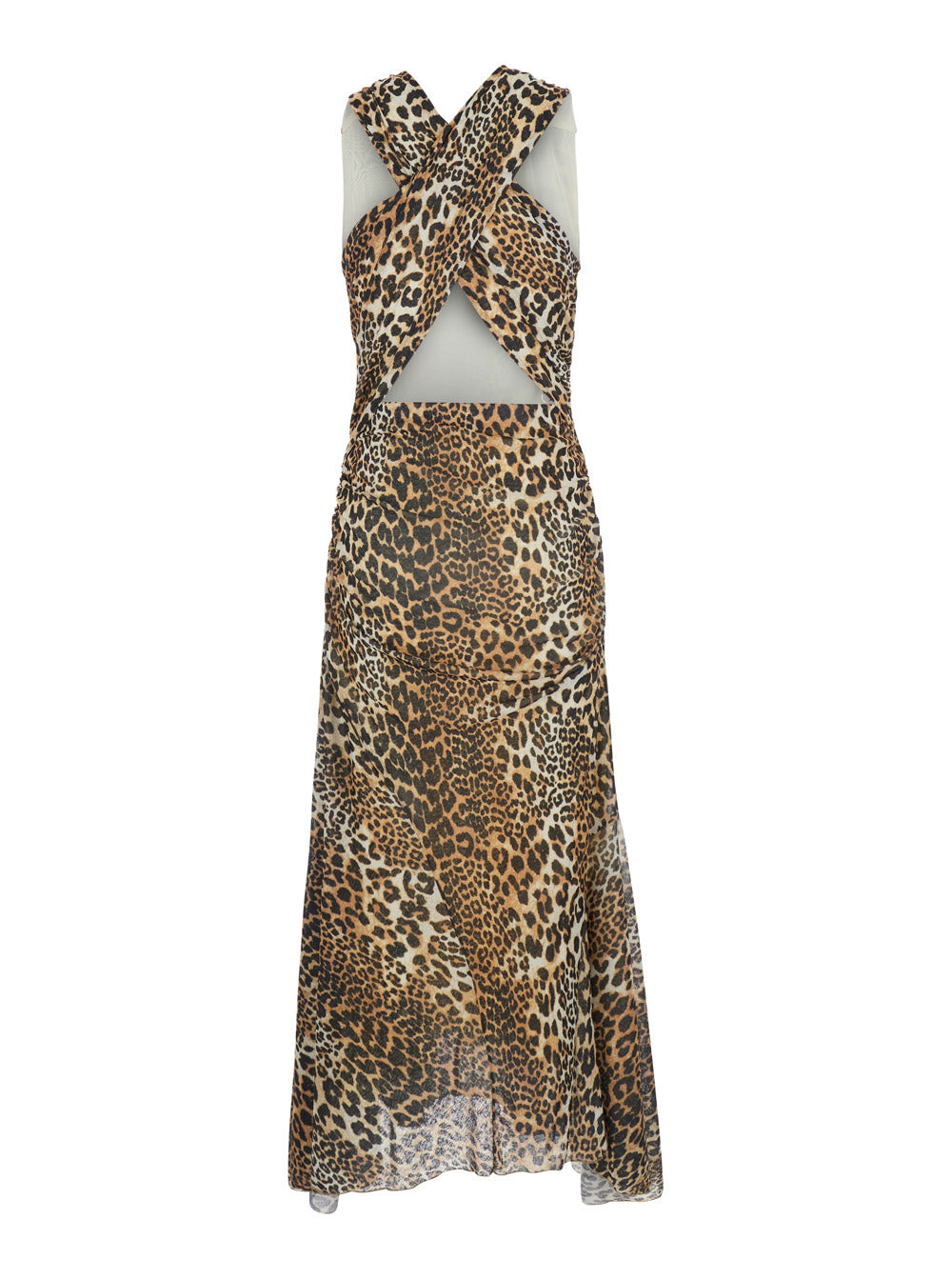 Ganni Women Brown Long Dress With All-Over Leopard Print And Asymmetric Hem In Tech Fabric Woman - 2