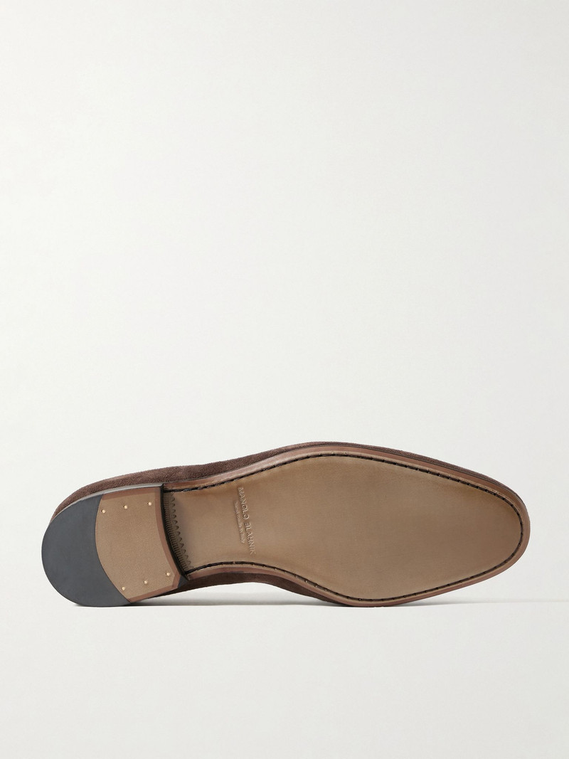 Manolo Blahnik Modena Leather-Trimmed Suede Loafers Dark brown outlook