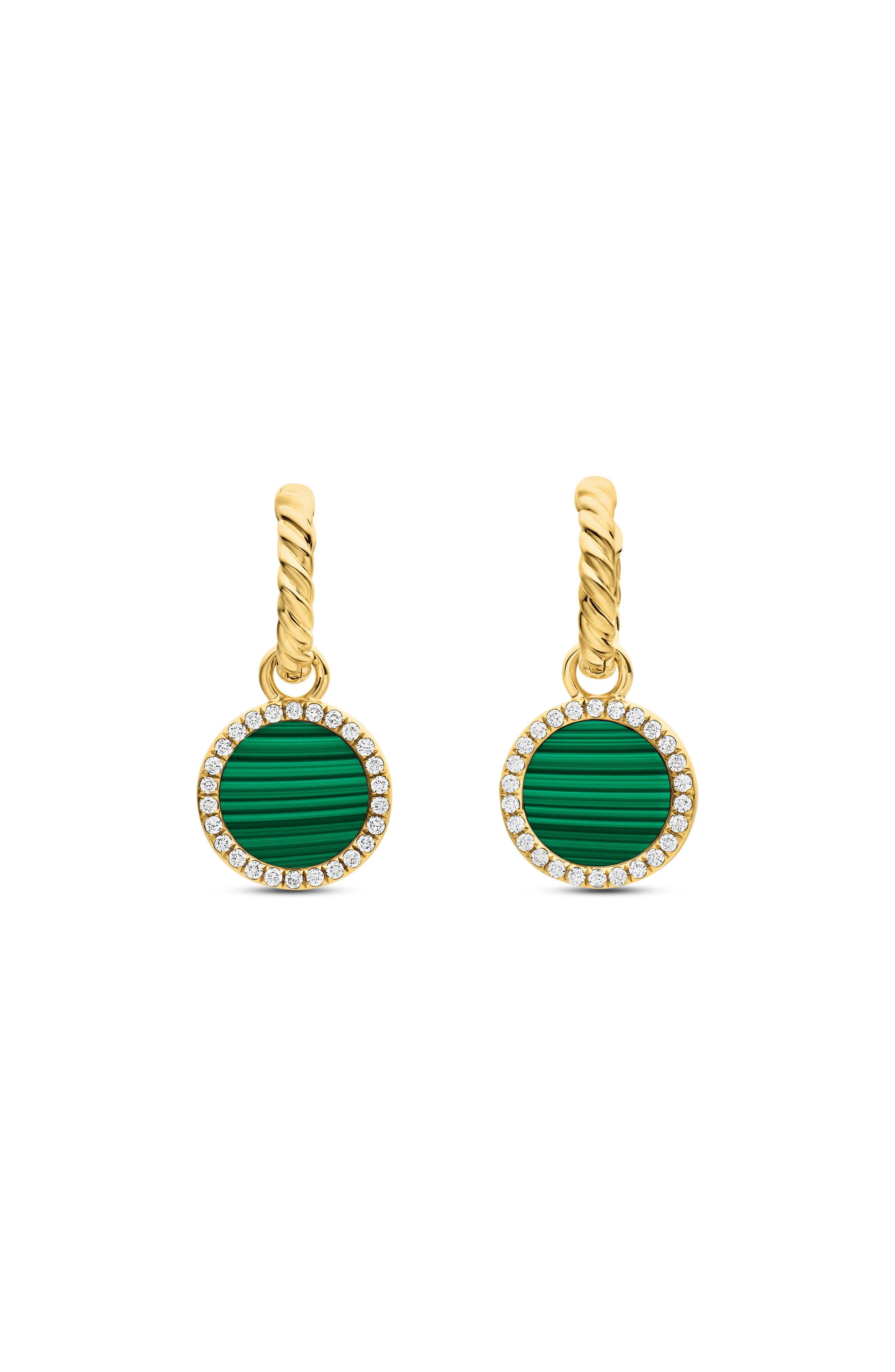 David Yurman Petite DY Elements® Drop Earrings in 18K Yellow Gold with Malachite and Pavé Diamonds a - 1
