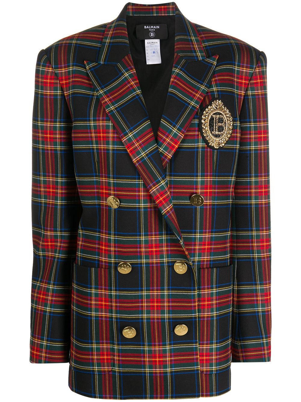 tartan-pattern double-breasted blazer jacket - 1