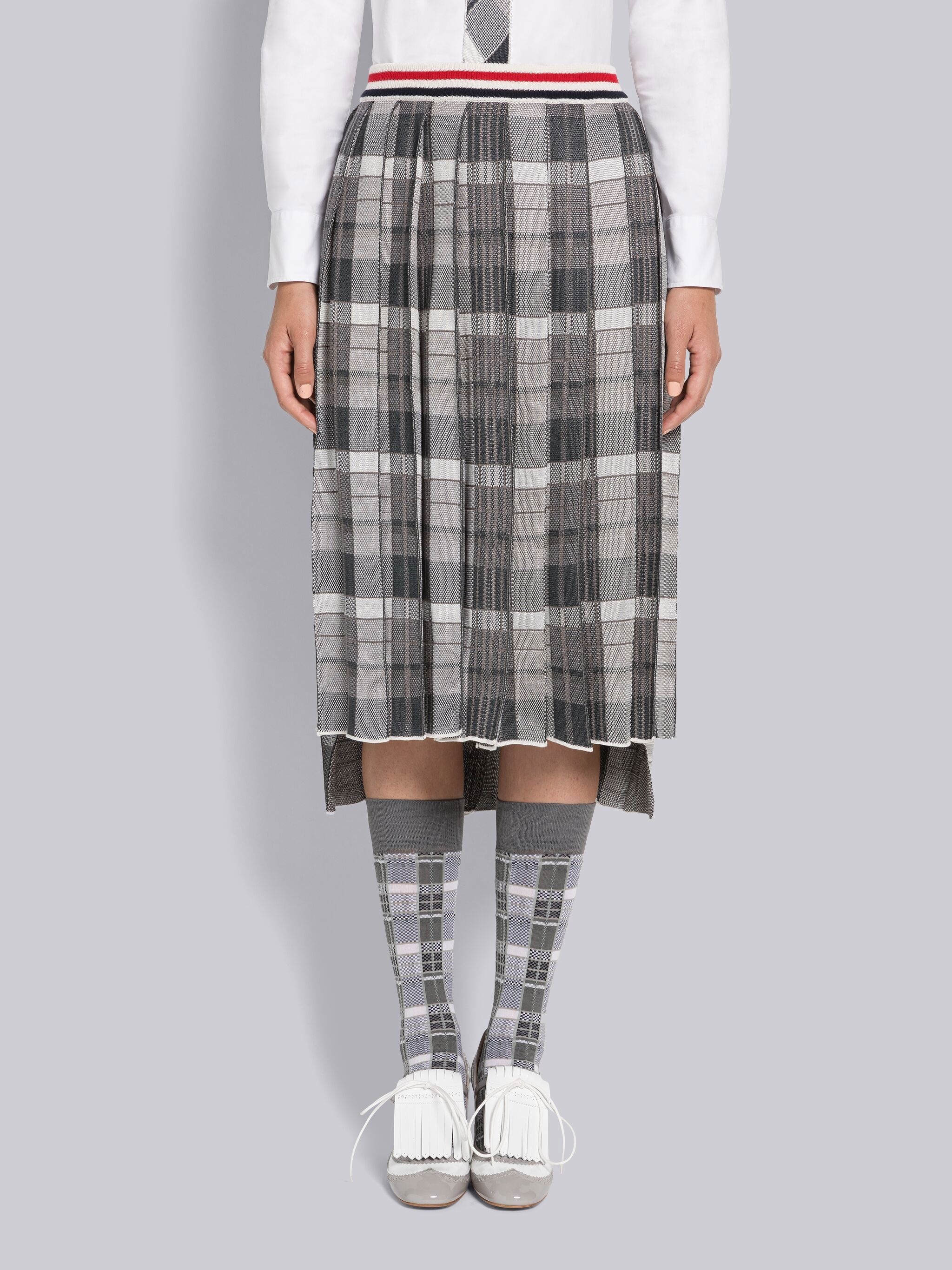Silk Cotton Madras Below the Knee Pleated Skirt - 1