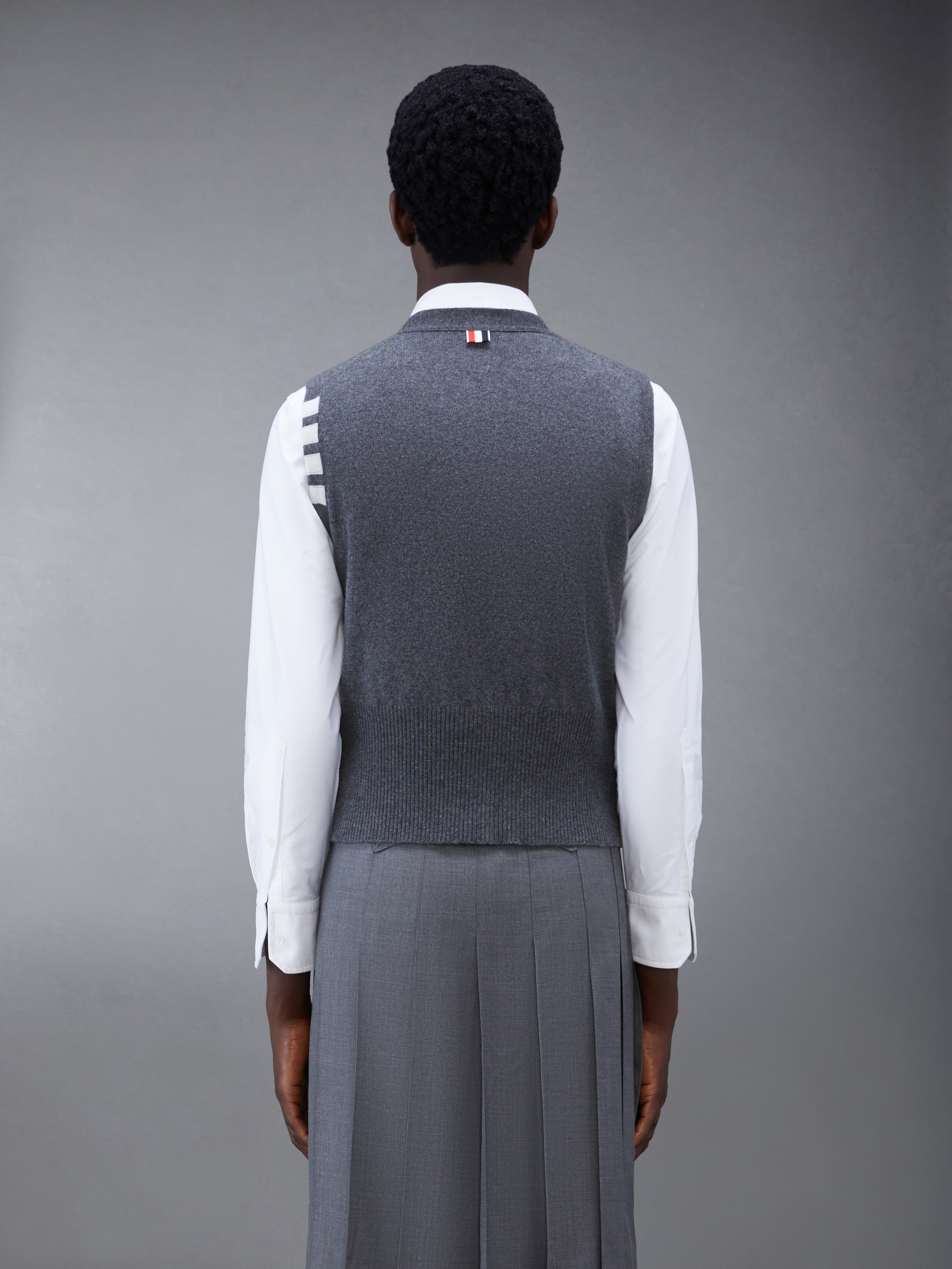 Charcoal Cashmere 4-bar V-neck Waistcoat - 2