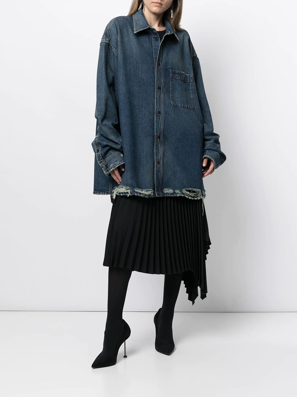 frayed edge denim shirt - 3