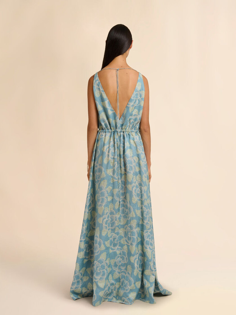 BLUE RAMIE MAXI DRESS WITH BANJO PRINT 3