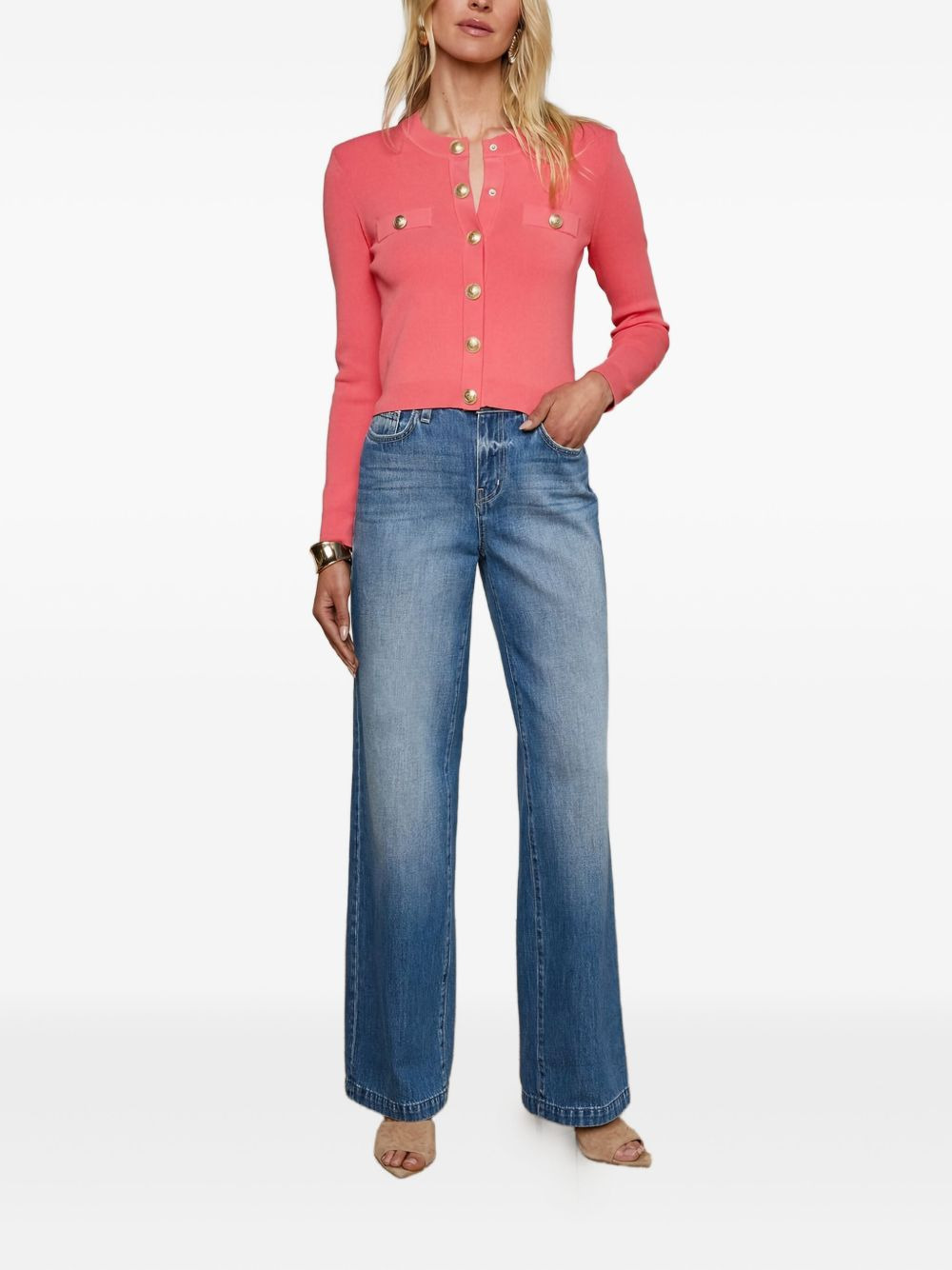 button-embellished crew-neck cardigan - 2