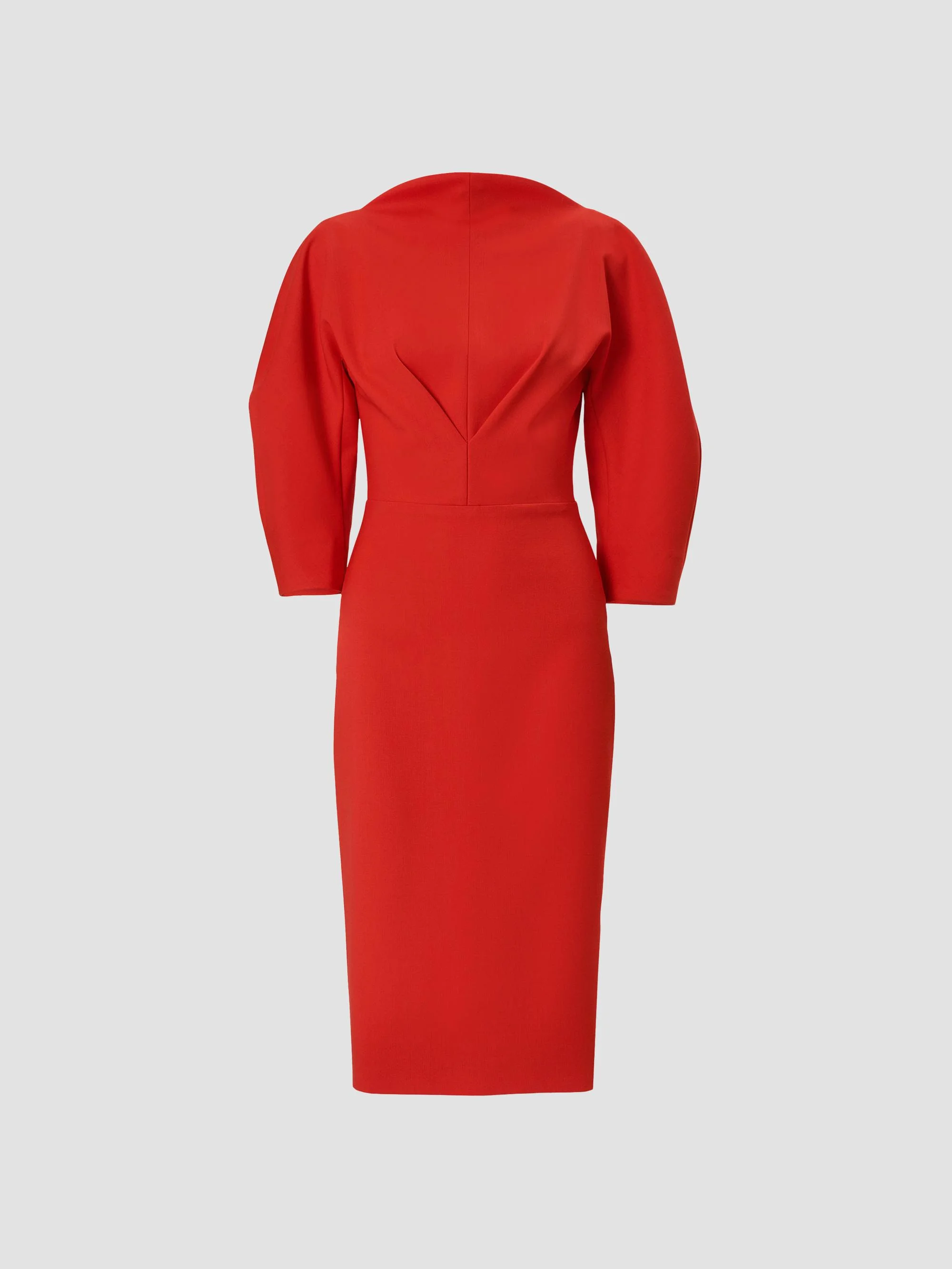 Women's Draped Stretch Wool Sheath Midi Dress - Chili Red - 1