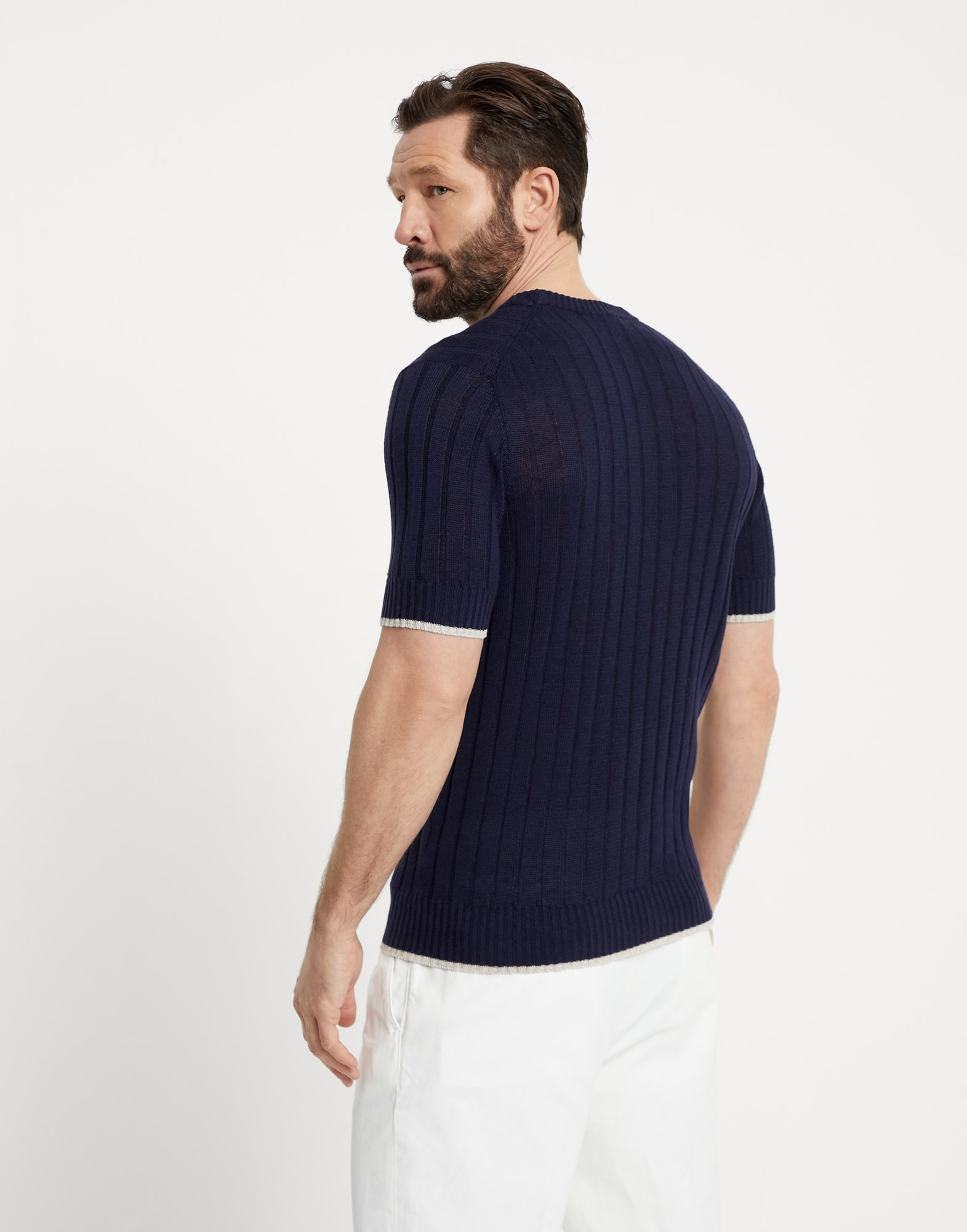 Linen and cotton flat rib knit T-shirt - 2