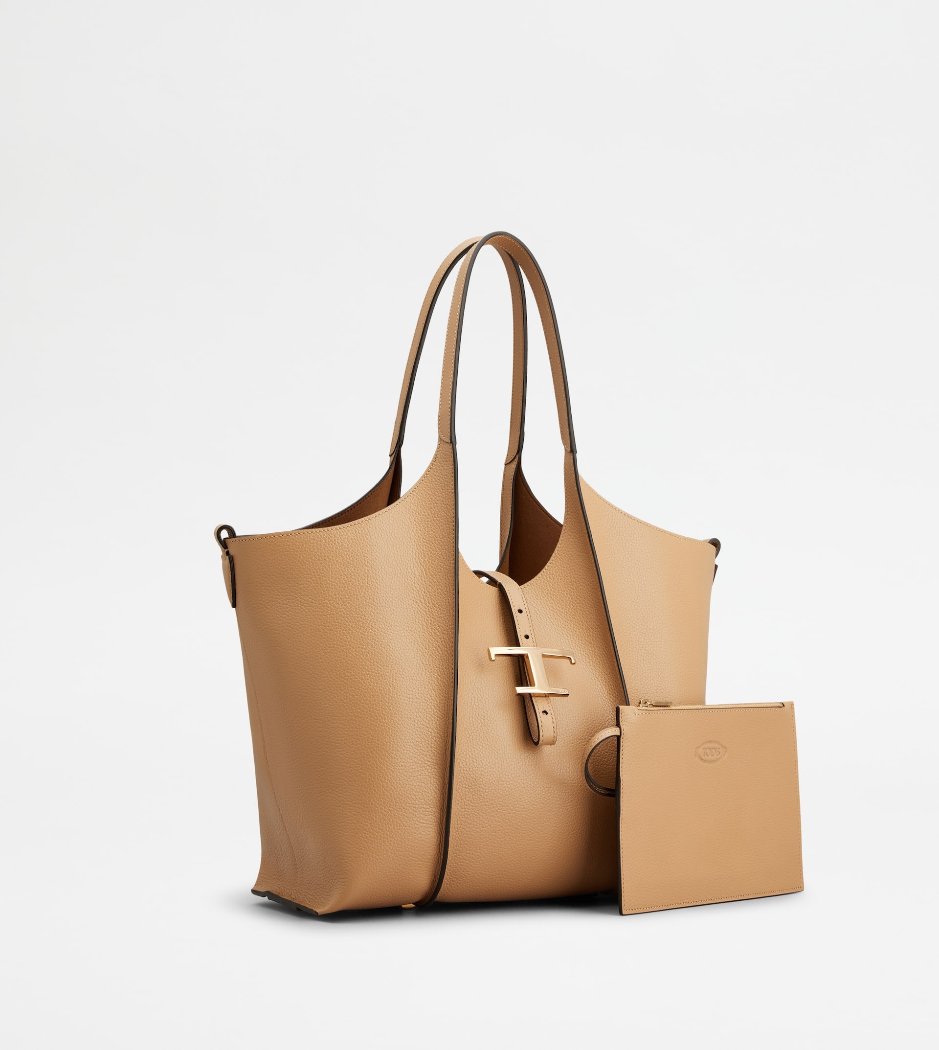 T TIMELESS SHOPPING BAG IN LEATHER SMALL - BEIGE - 2