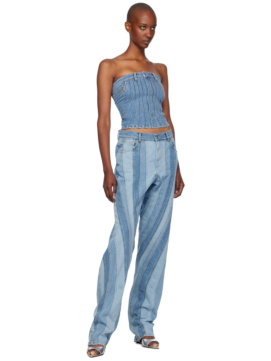 Blue Spiral Denim Bustier - 4