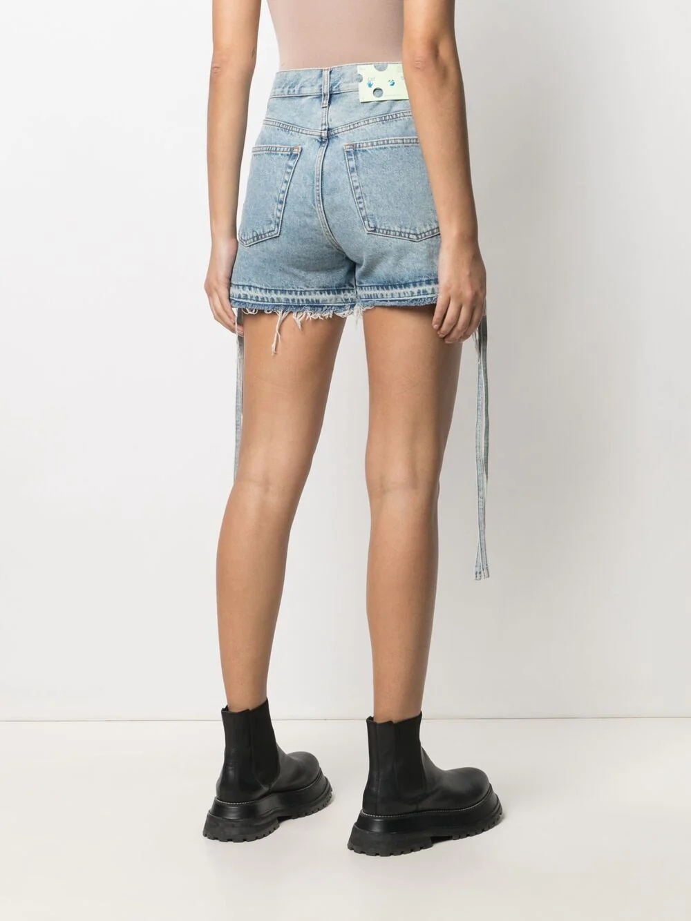 side tie fastening denim shorts - 4