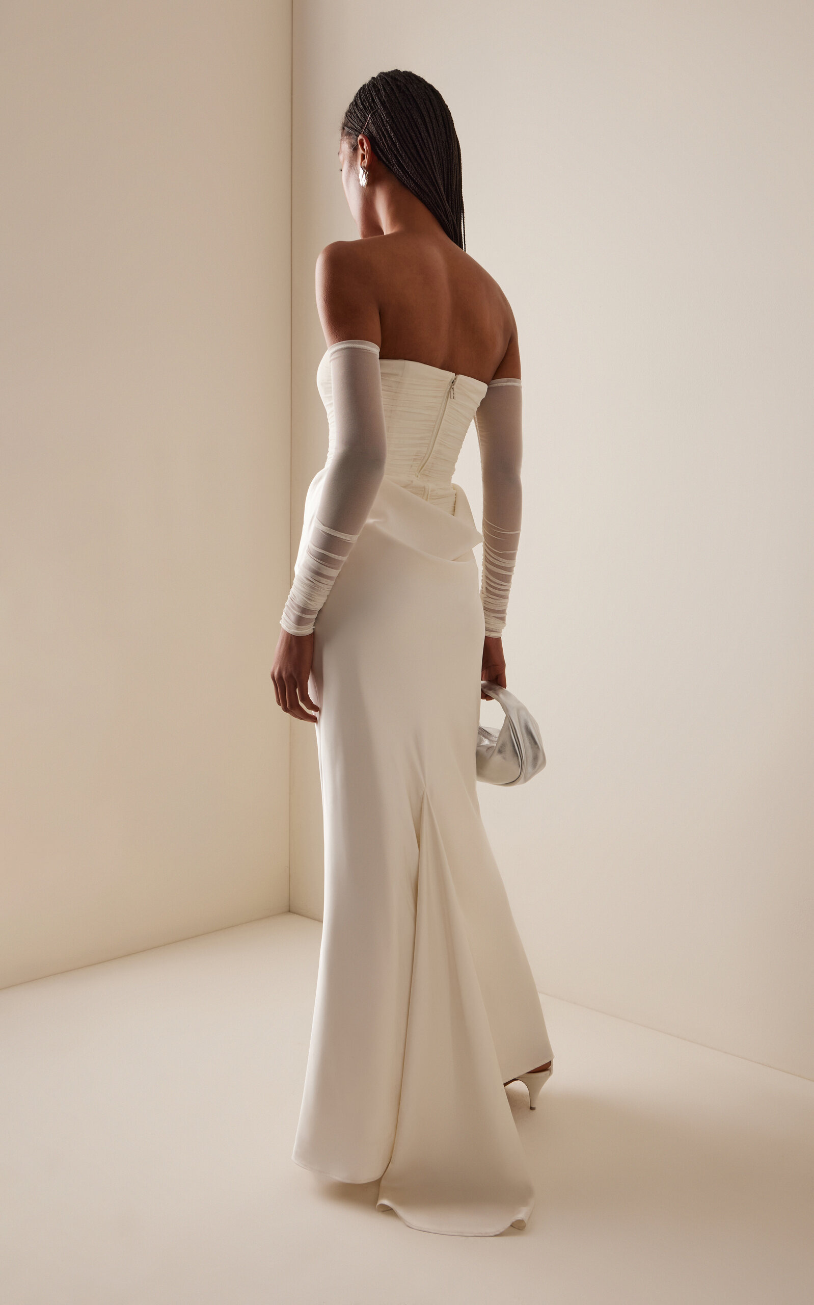 Ruched Tulle and Satin Maxi Dress white - 4