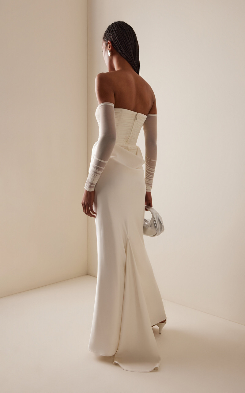 Ruched Tulle and Satin Maxi Dress white 4