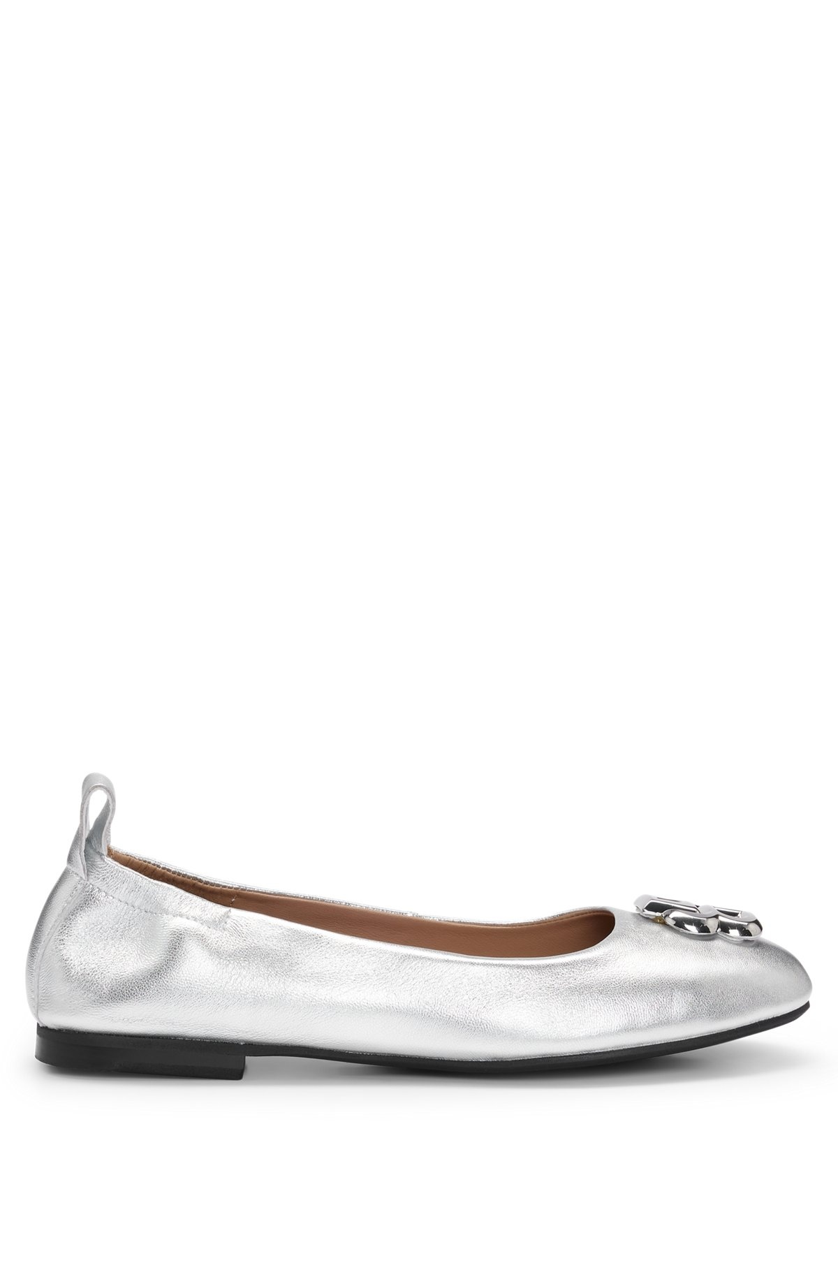 METALLIC-LEATHER BALLERINA PUMPS WITH DOUBLE B MONOGRAM - 1