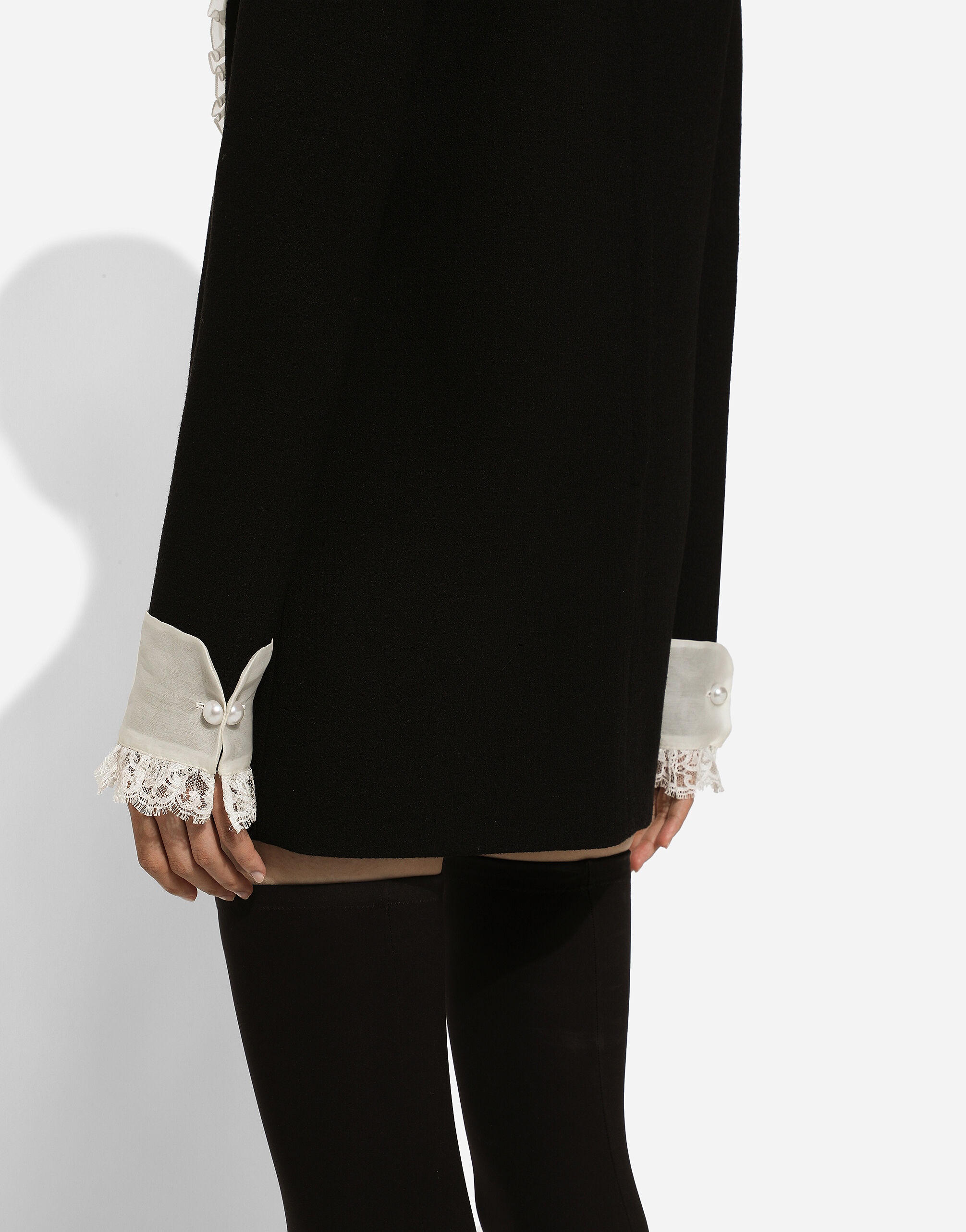 Short wool crepe dress with organza shirt front - 7