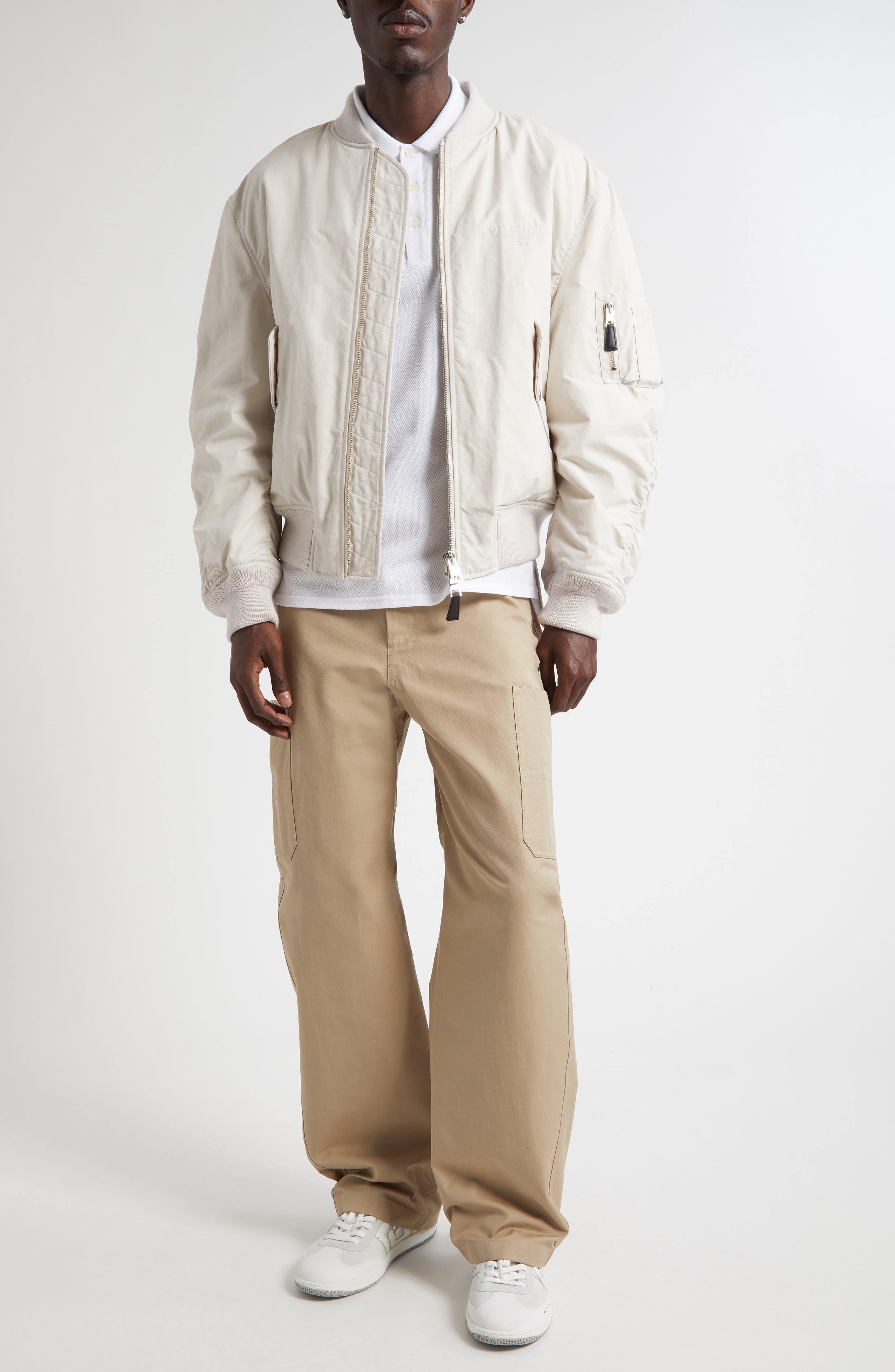 Givenchy Twisted Sleeve Cotton Blend Flight Jacket in Light Beige at Nordstrom - 2