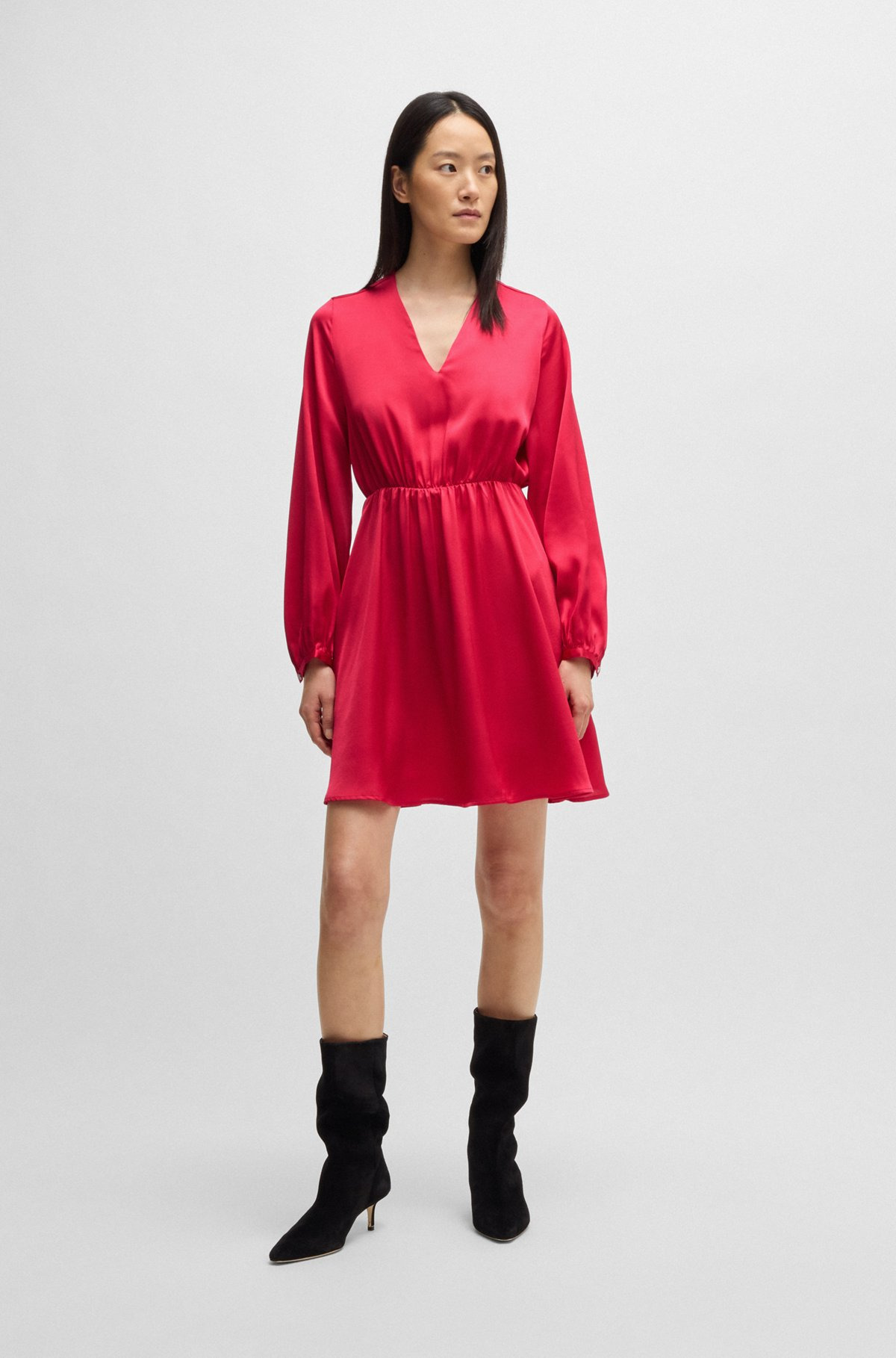V-NECK DRESS IN HAMMERED SATIN - 2