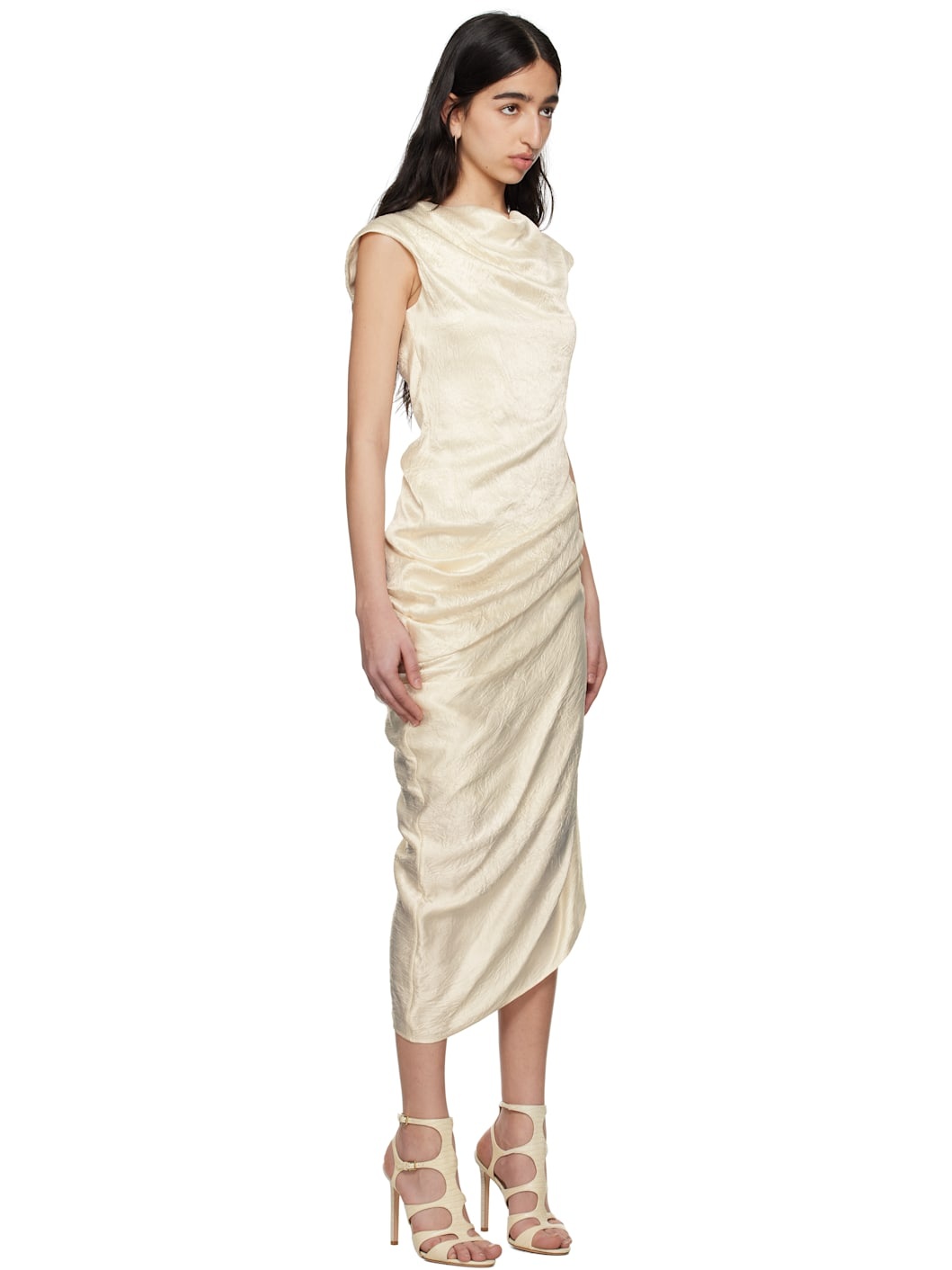 Off-White Asymmetric Draped Midi Dress - 2