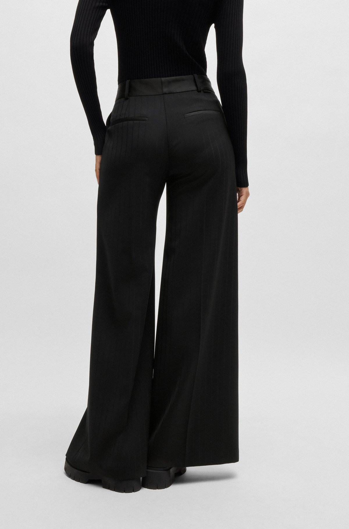 WIDE-LEG TROUSERS IN STRIPED MATERIAL WITH PLEATS - 4