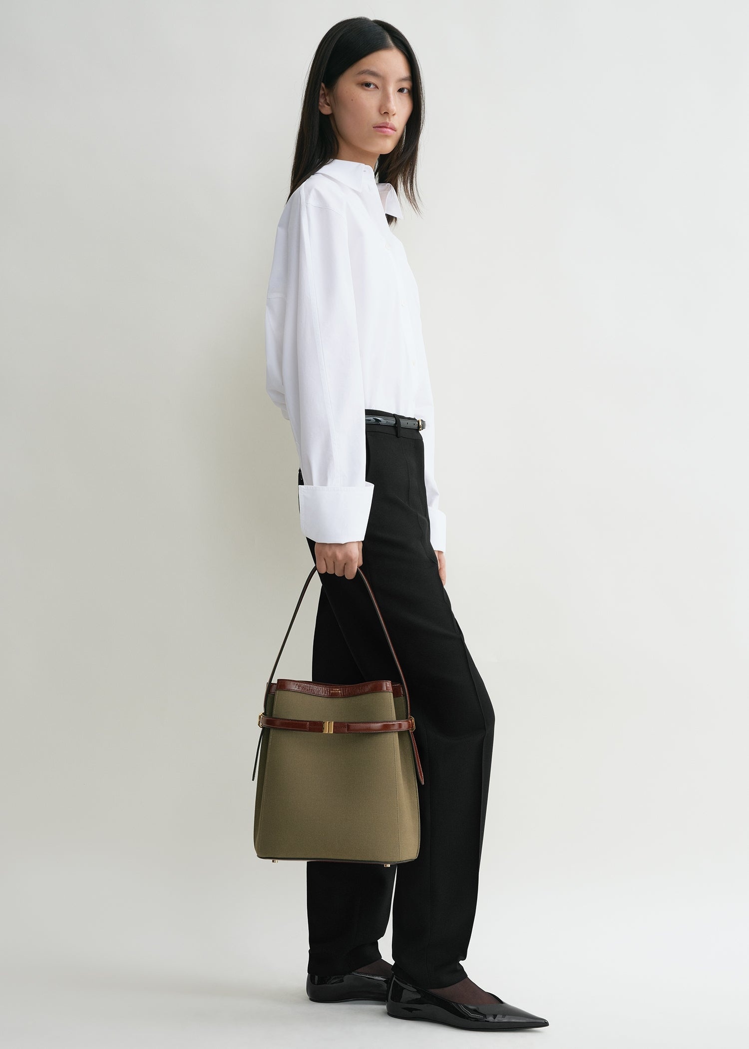 Belted canvas bucket bag khaki green - 2