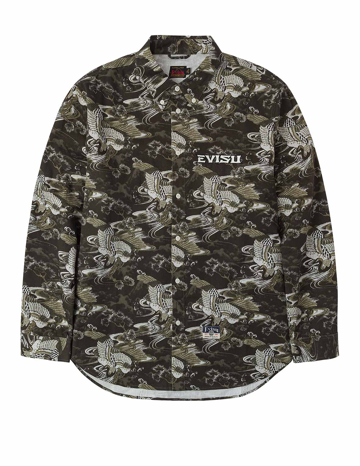 Allover Crane Print Relax Fit Shirt - 12