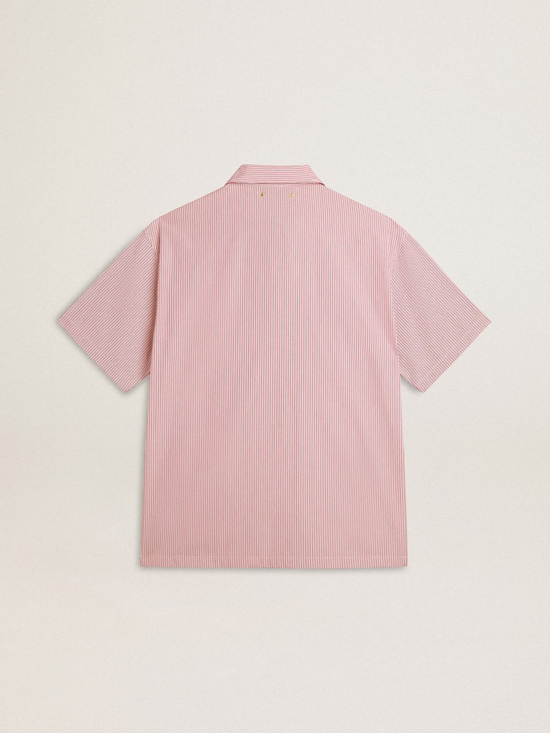 Golden Goose Men's shirt in white and red striped cotton poplin outlook