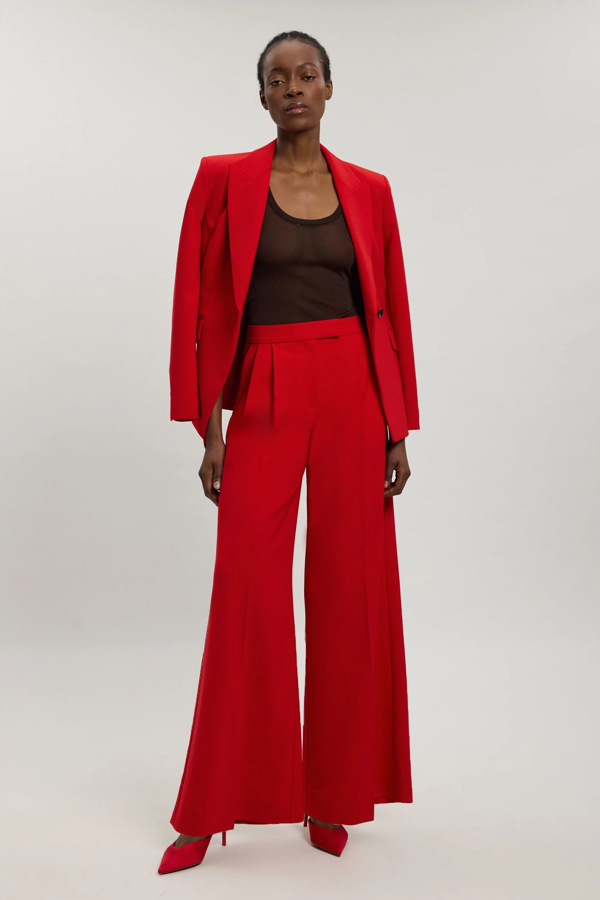 Compact Viscose Tailored Wide Leg Trouser - 1