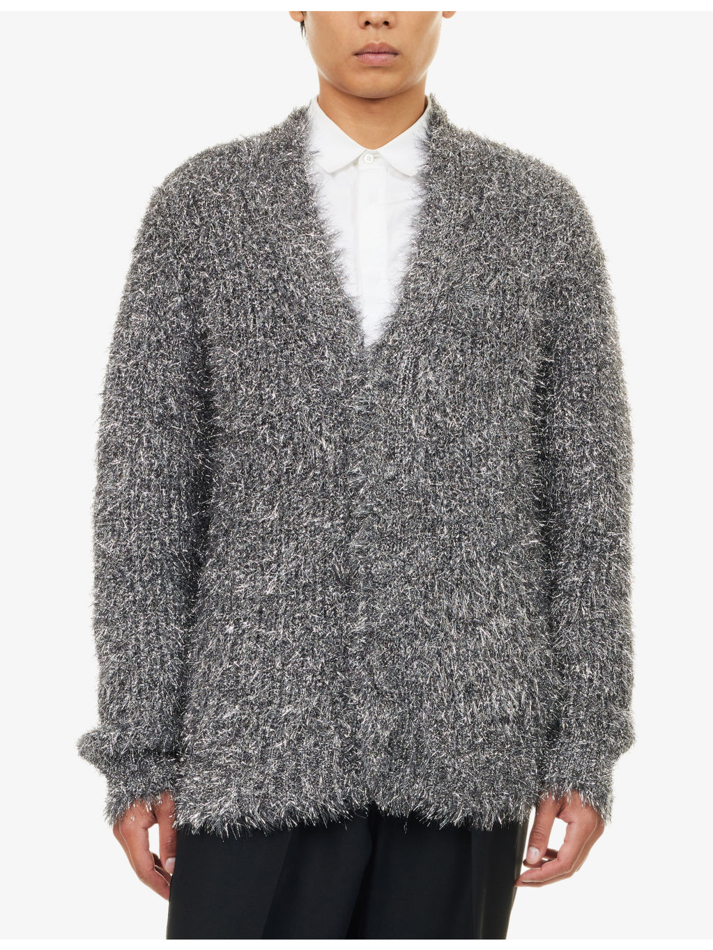 Metallic  V-Neck Textured Knitted Cardigan - 3