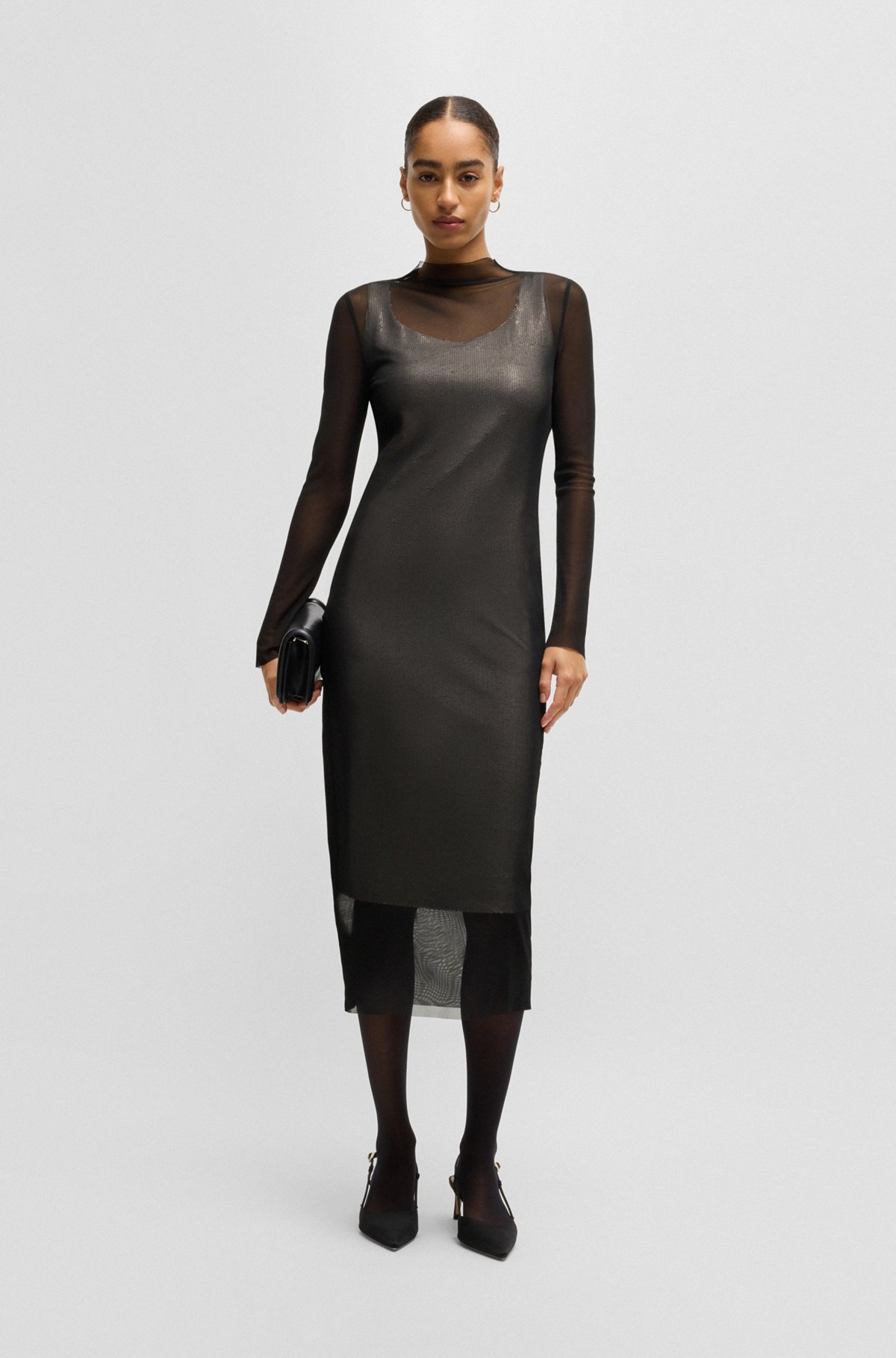 STRETCH-MESH DRESS WITH SEQUINNED UNDERLAYER - 3