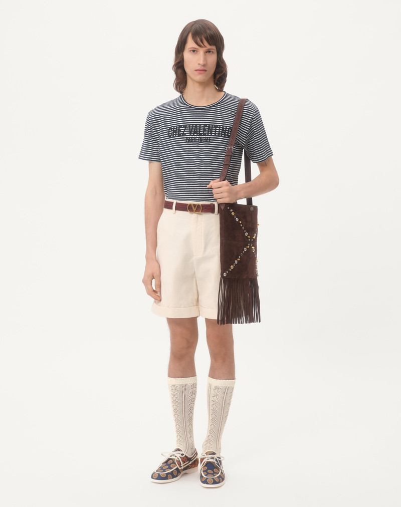 Valentino STRIPED COTTON T-SHIRT WITH CHEZ VALENTINO PRINT outlook