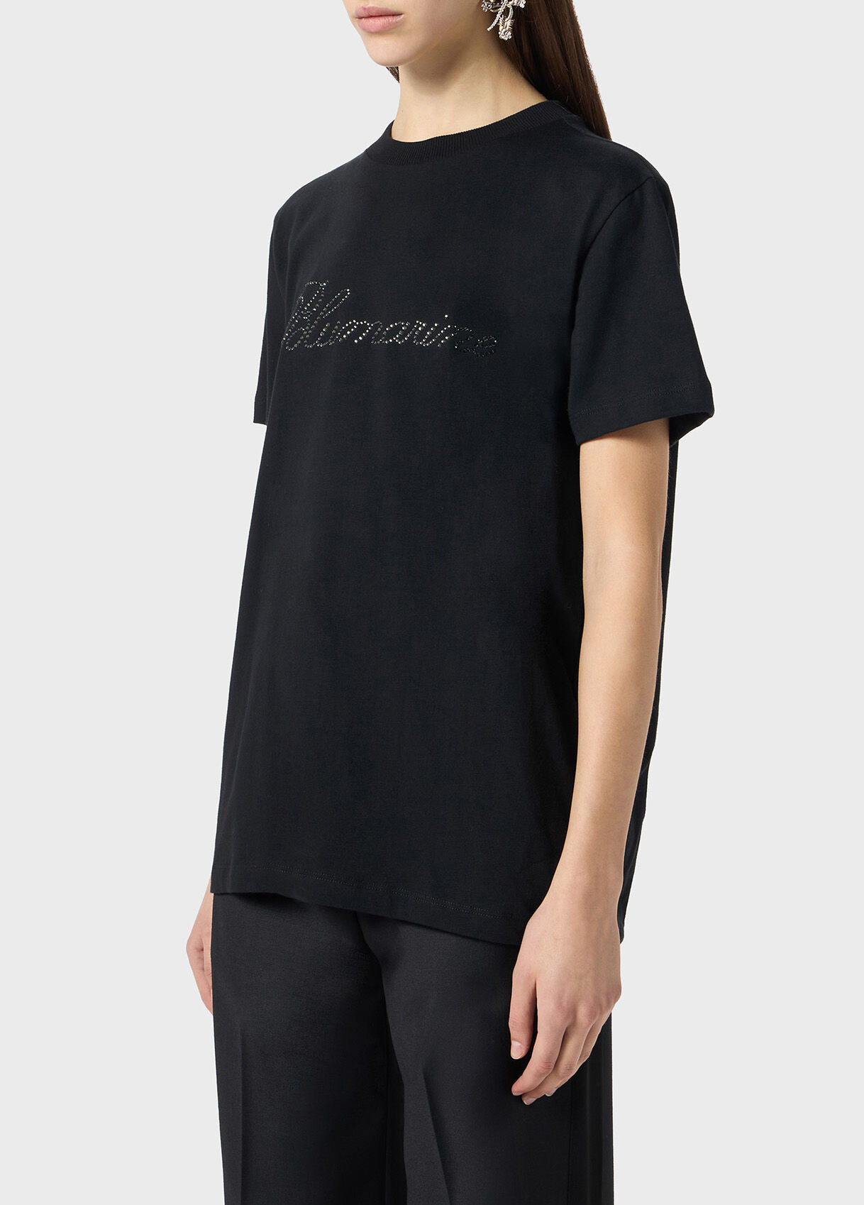 JERSEY T-SHIRT WITH BLUMARINE LOGO EMBROIDERY IN RHINESTONES - 4