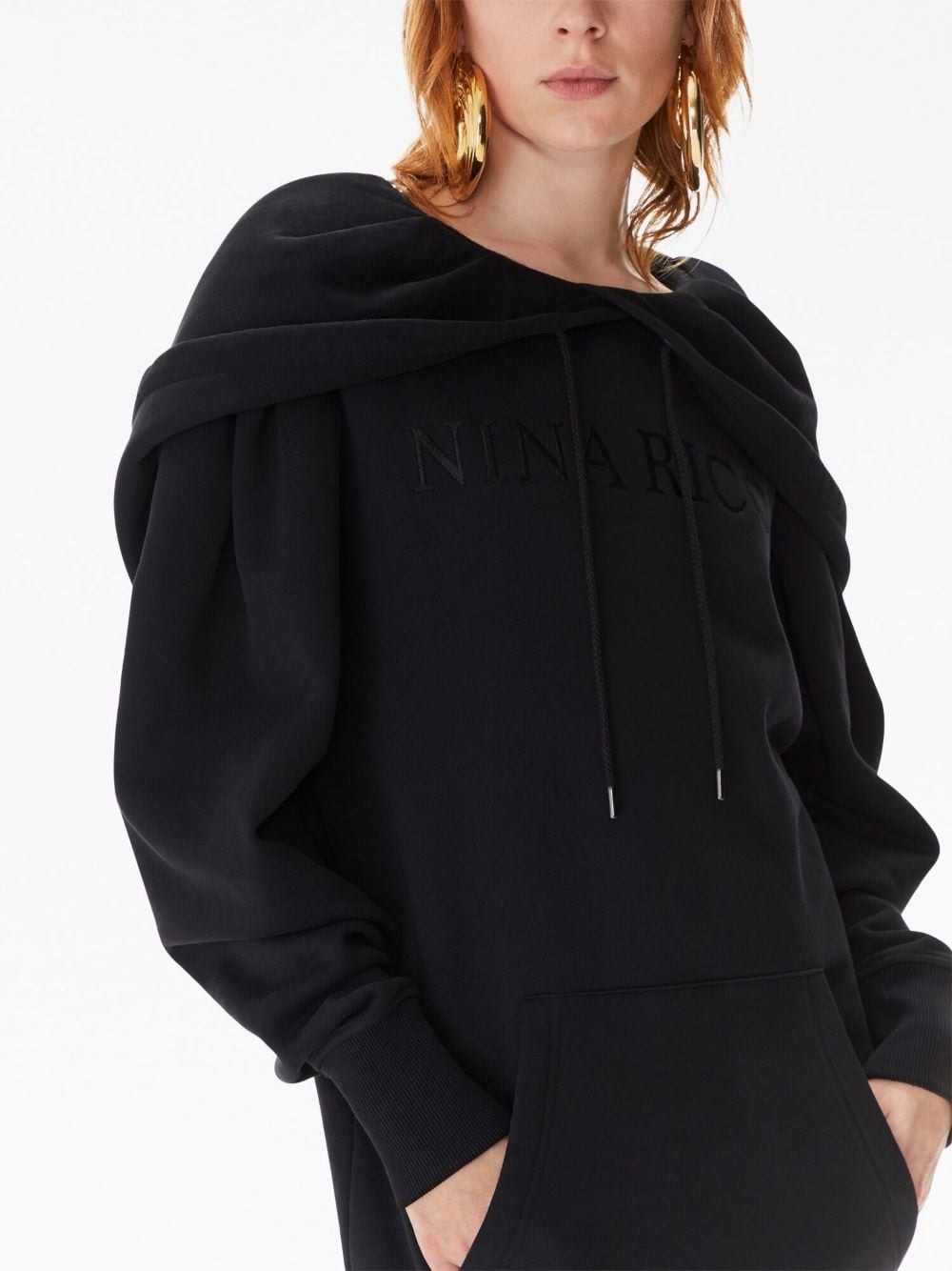 logo-embroidered hooded dress - 4