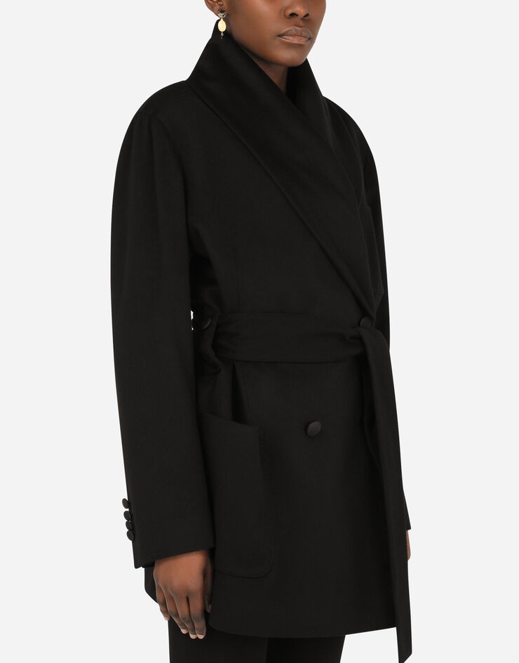 Short belted cashmere robe coat - 4