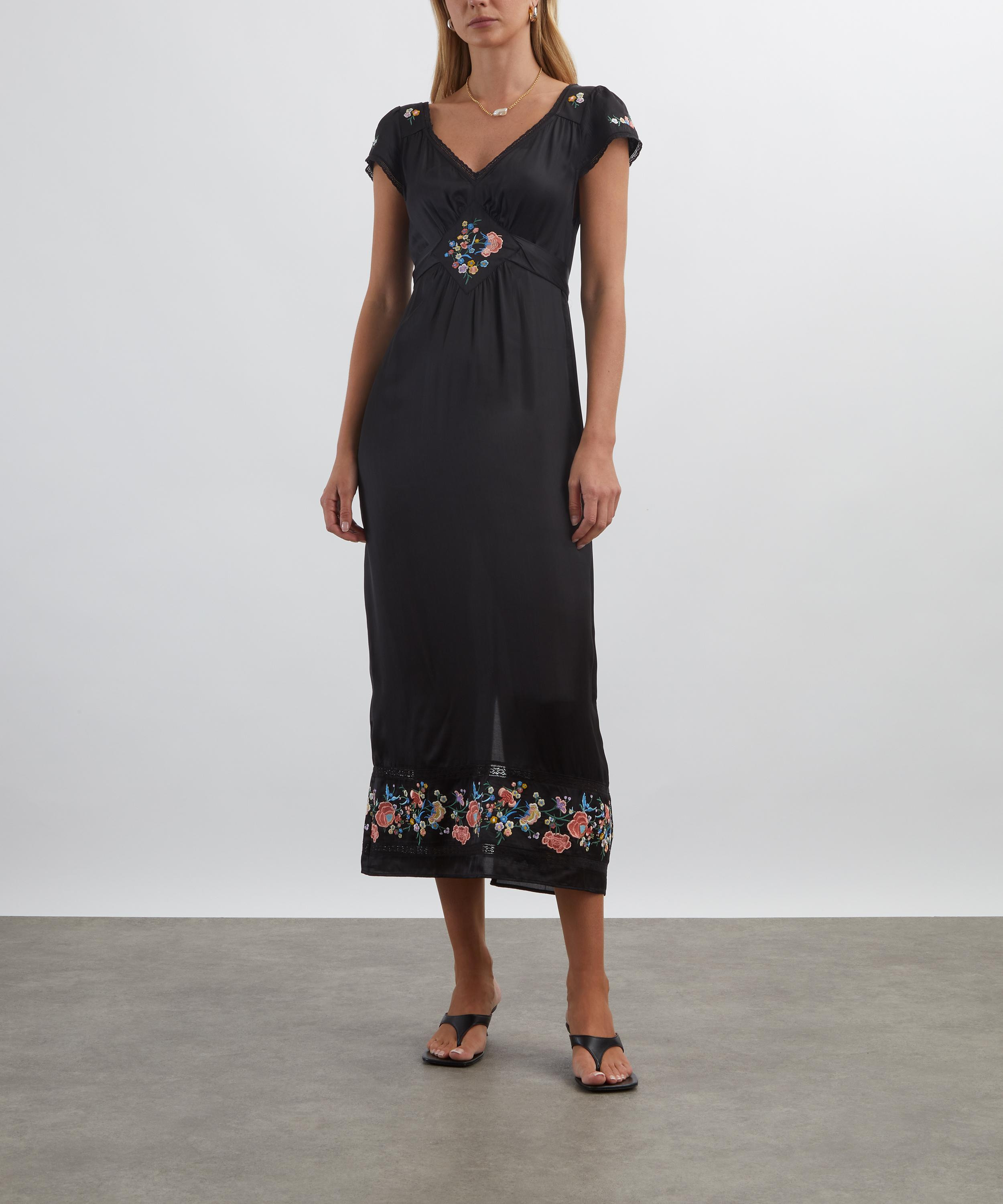 Carey Orchard Embroidery Black Midi Dress - 3