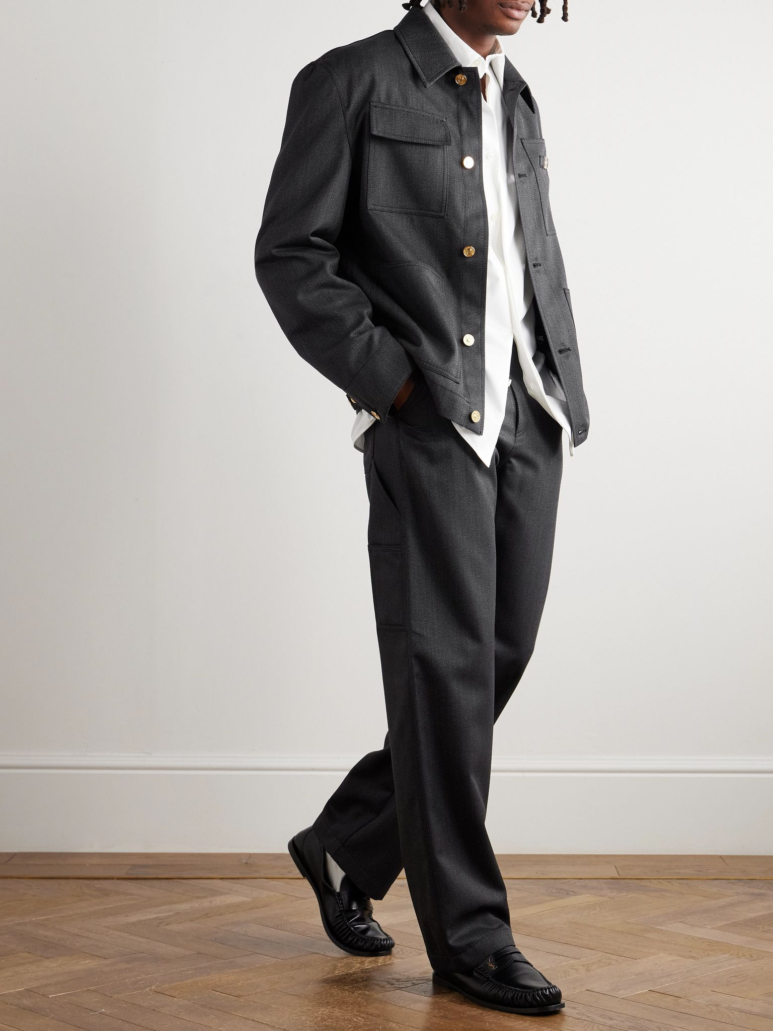 Straight-Leg Wool-Mouliné Trouser Gray - 2