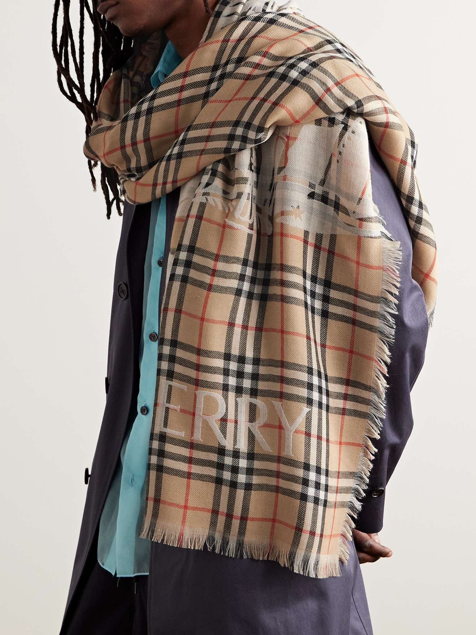 Frayed Logo-Print Checked Wool-Twill Scarf - 2
