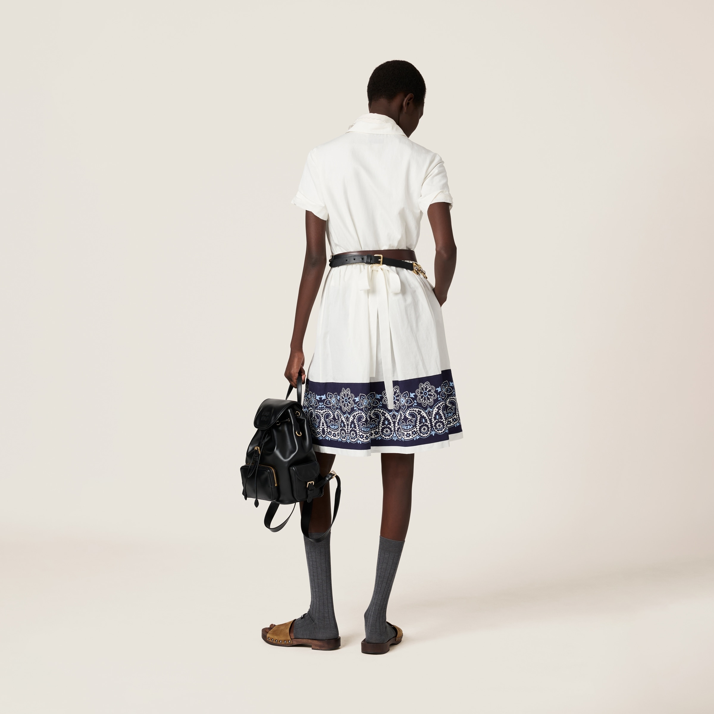 Slubbed poplin dress with print - 3