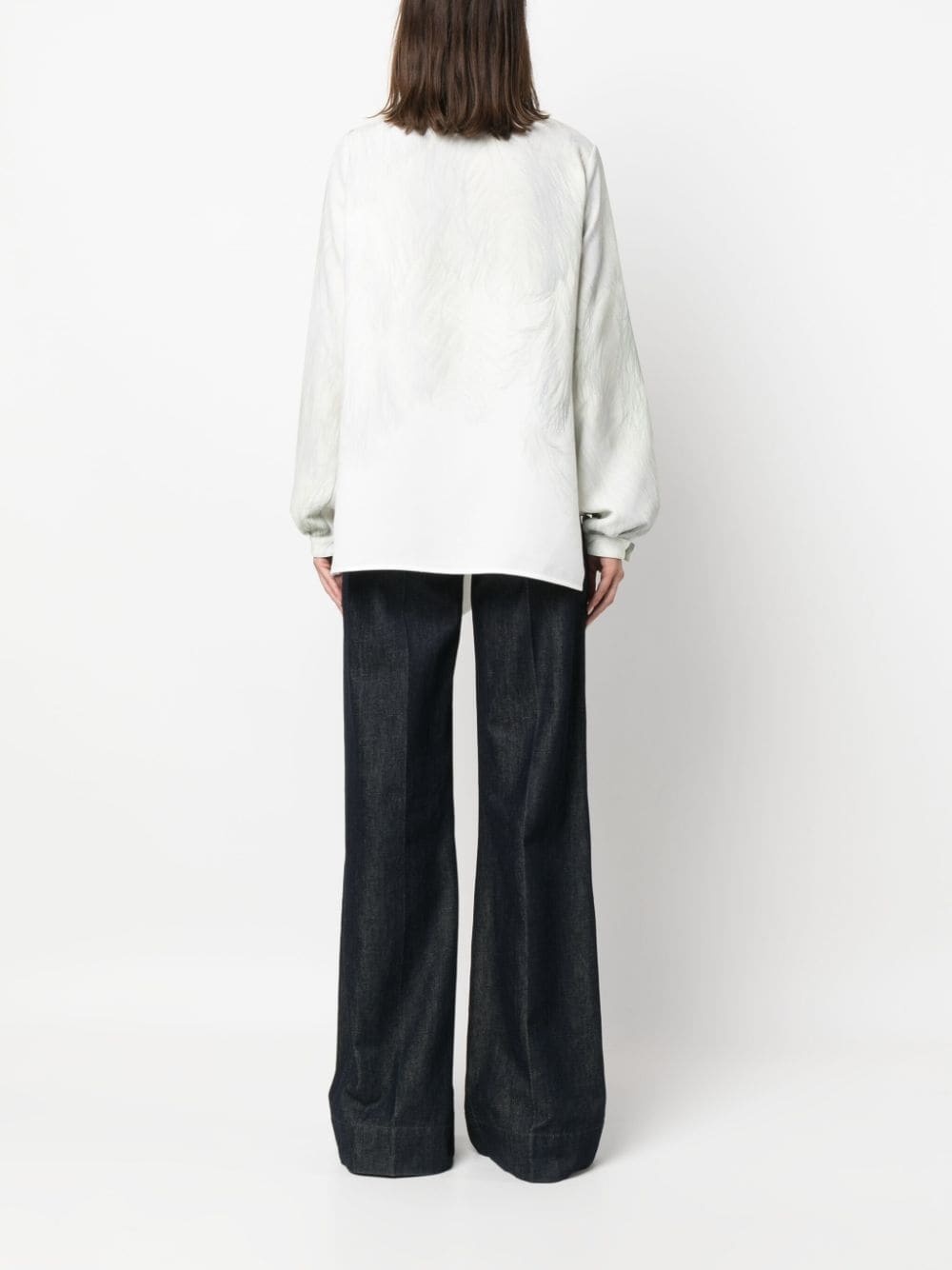 feather-print bow-collar top - 4