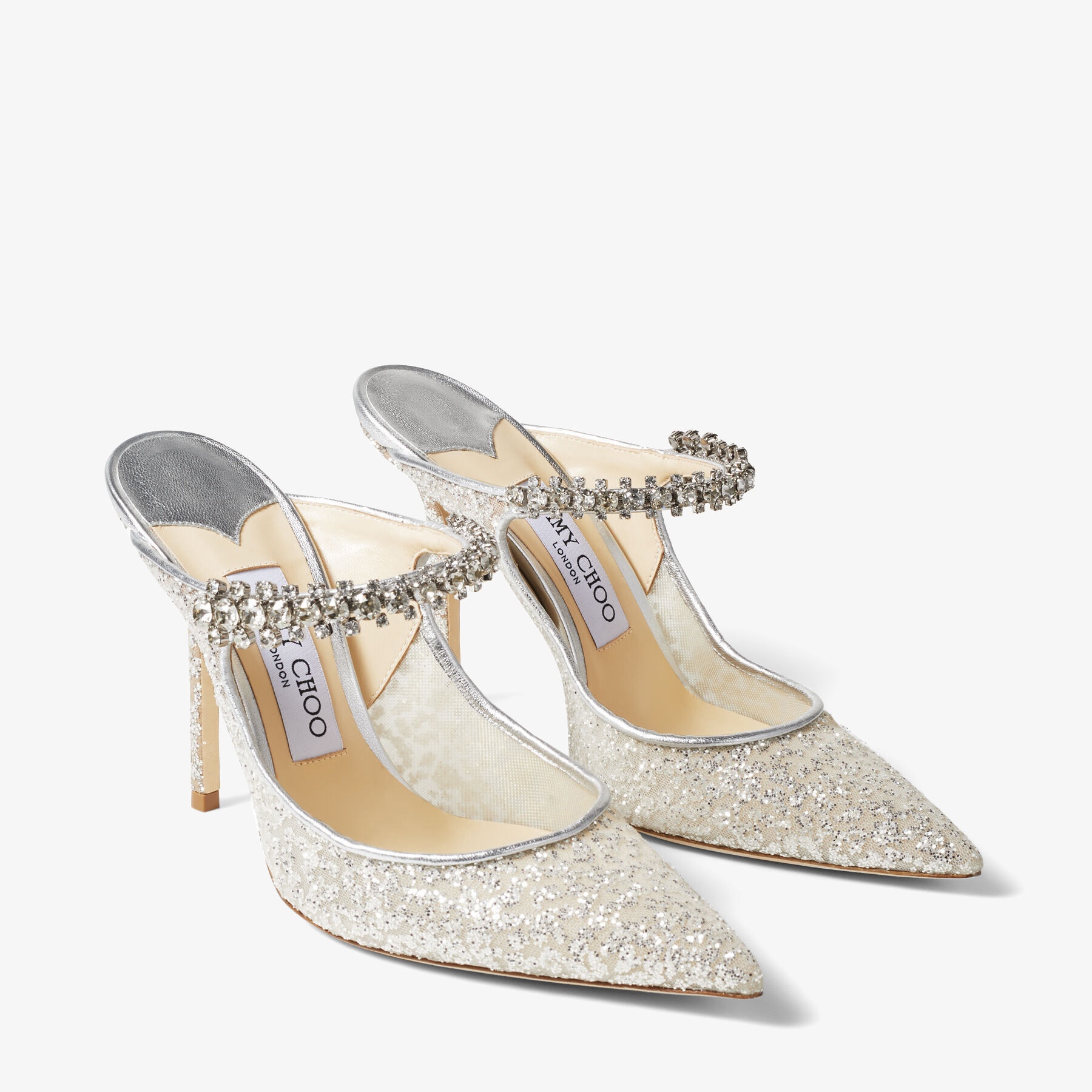 Bing 100
Silver Glitter Tulle Mules with Crystal Strap - 3
