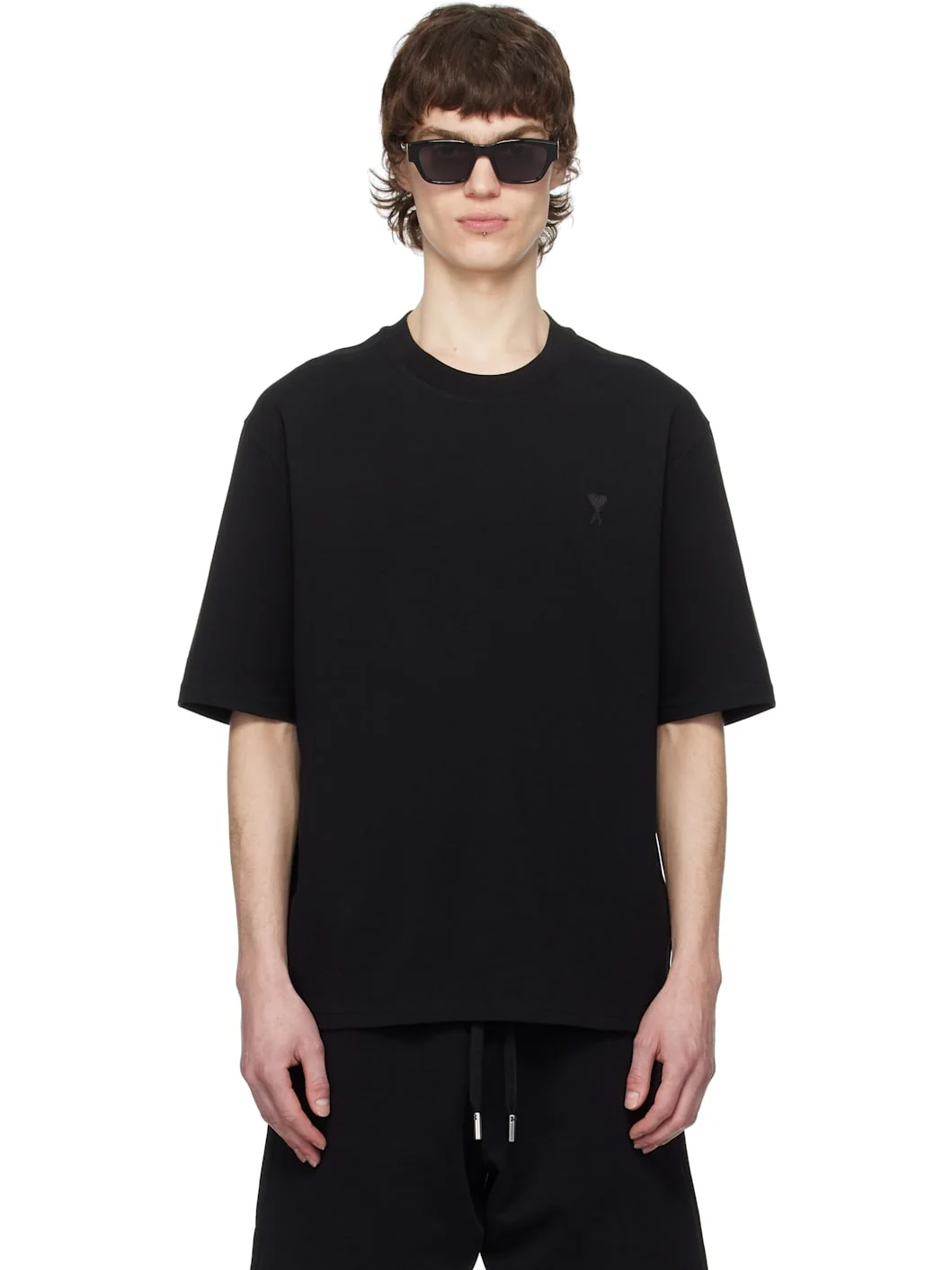 Black Cotton Tonal Ami de Coeur T-shirt - 1